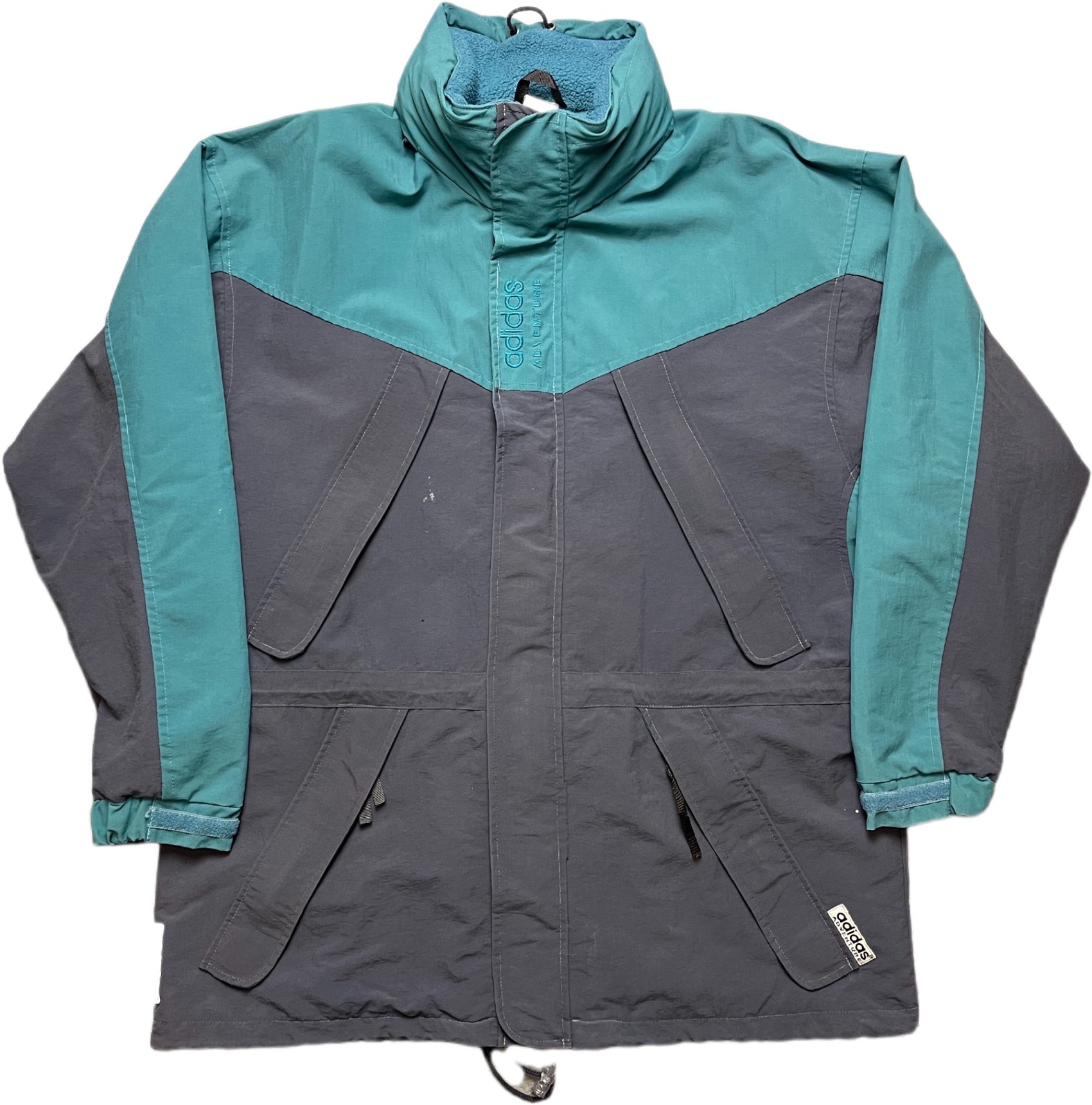 Vintage Adidas Tracking Jacket Turquiose and Gray Polyester L