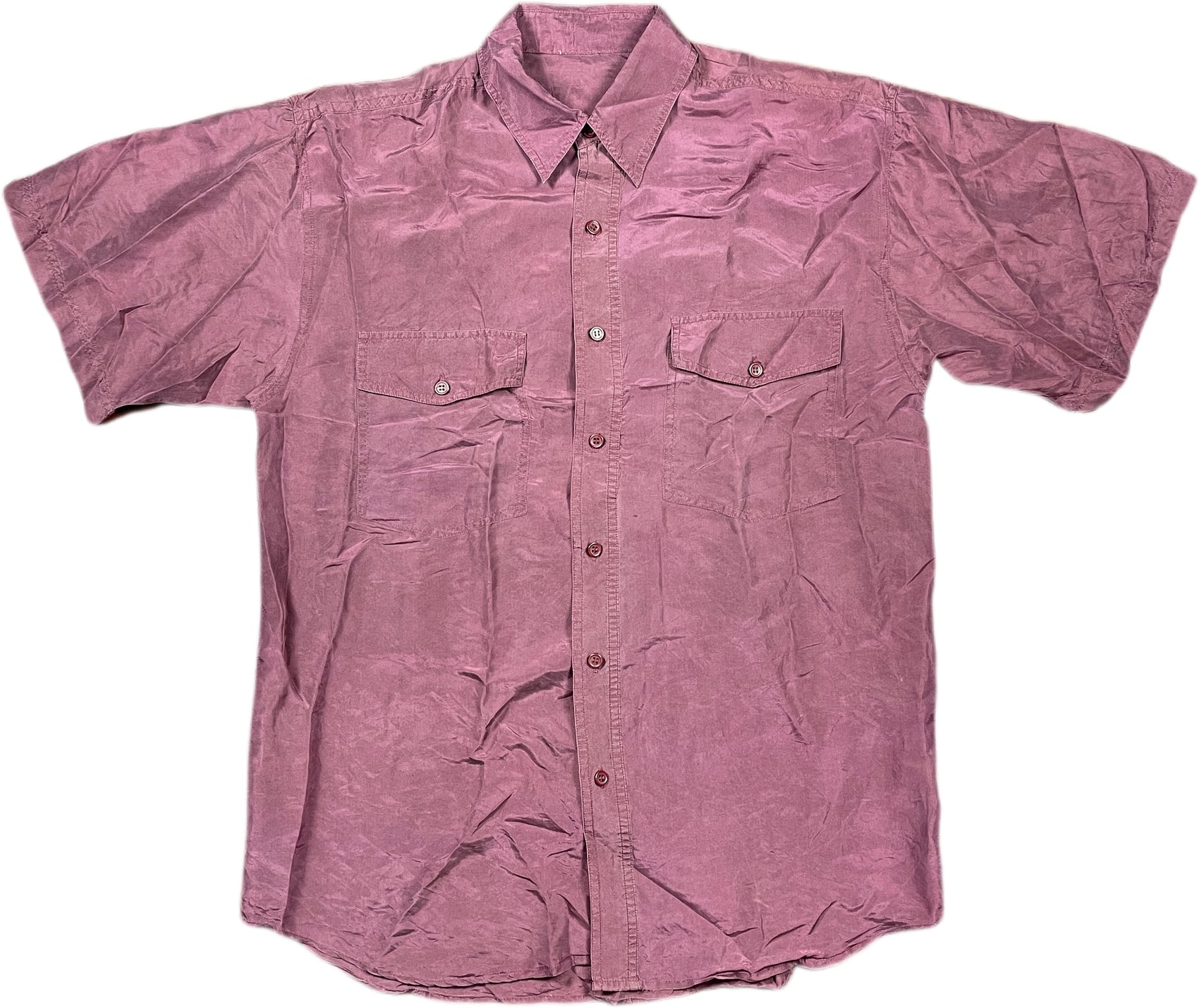 Vintage Silk Short Sleeve Shirt Burgundy L