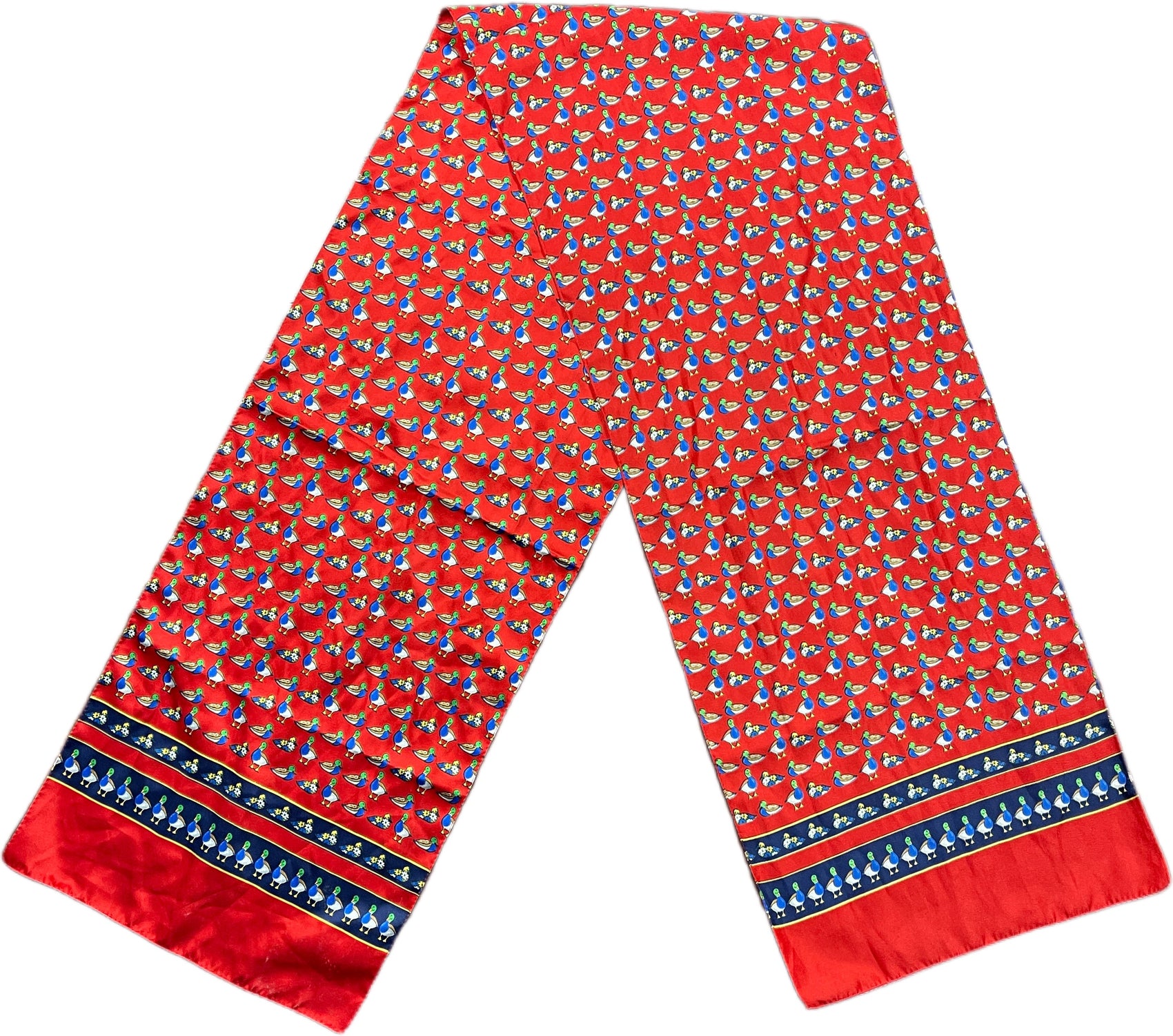 Vintage Handkerchief Duck Pattern Red Synthetic