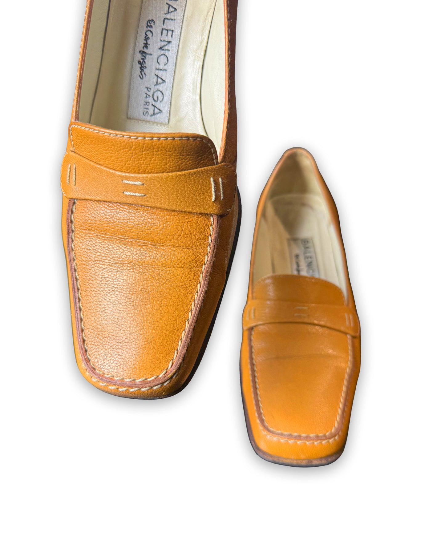 Vintage 90s Balenciaga Mustard Yellow Leather Heeled Loafers | EU 35C