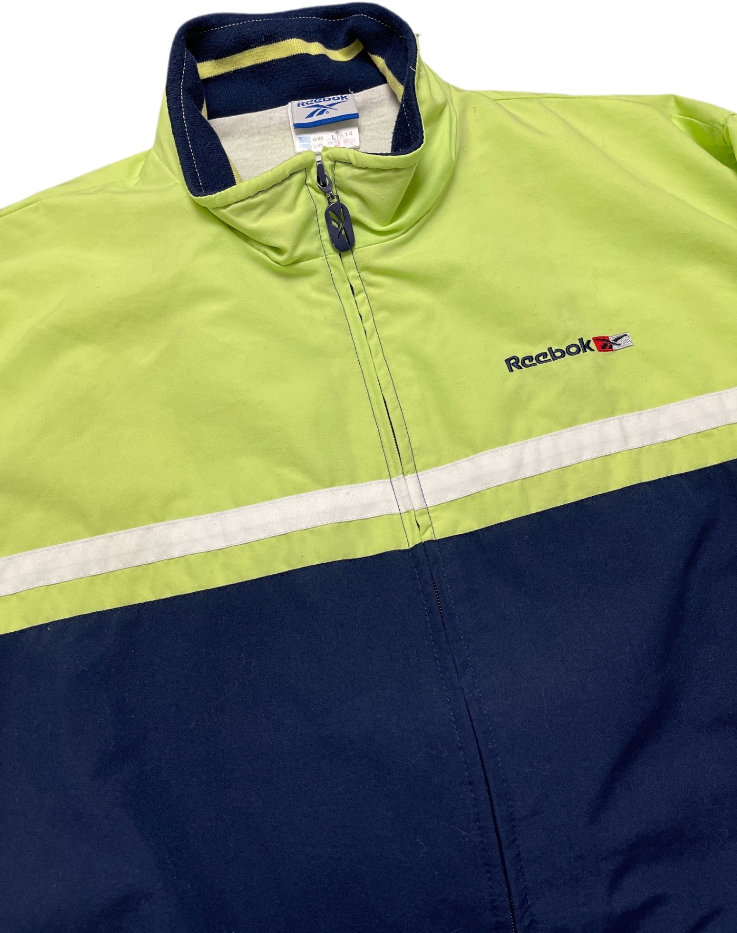 Vintage Reebok Track Jacket Navi and Neon Polyester 00s L