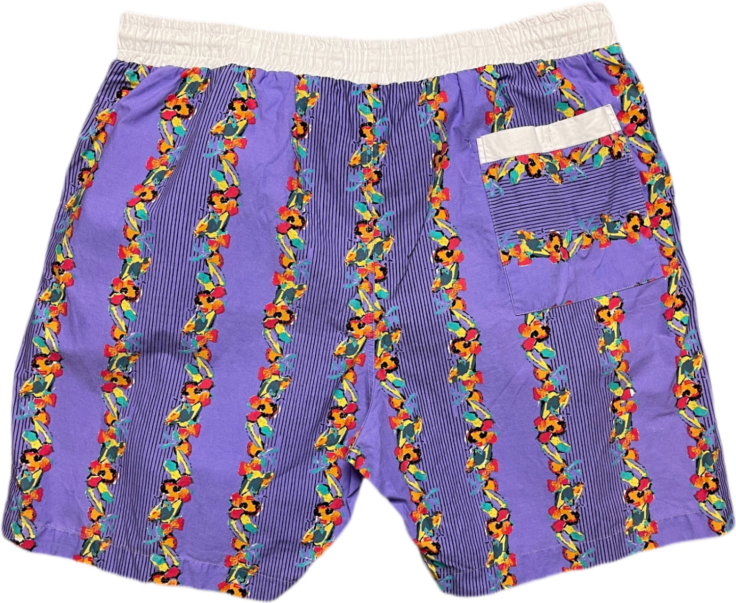 Vintage Globetrotter Shorts Lila mit buntem Muster Baumwolle XXL