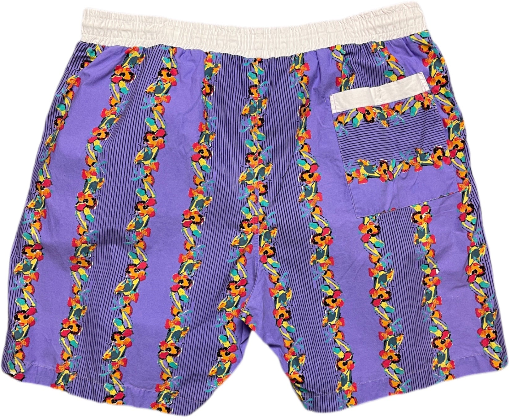 Vintage Globetrotter Shorts Lila mit buntem Muster Baumwolle XXL