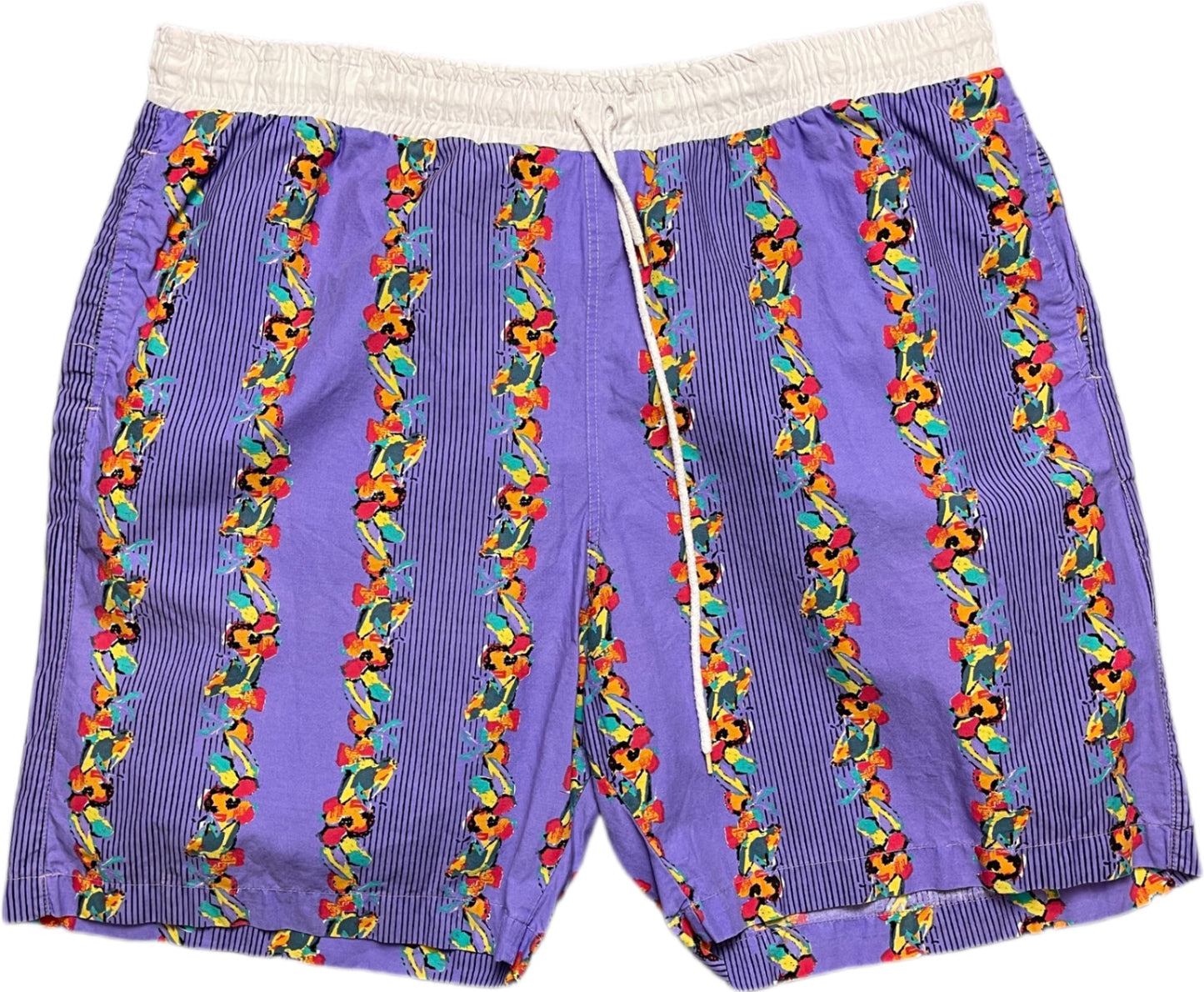 Vintage Globetrotter Shorts Lila mit buntem Muster Baumwolle XXL