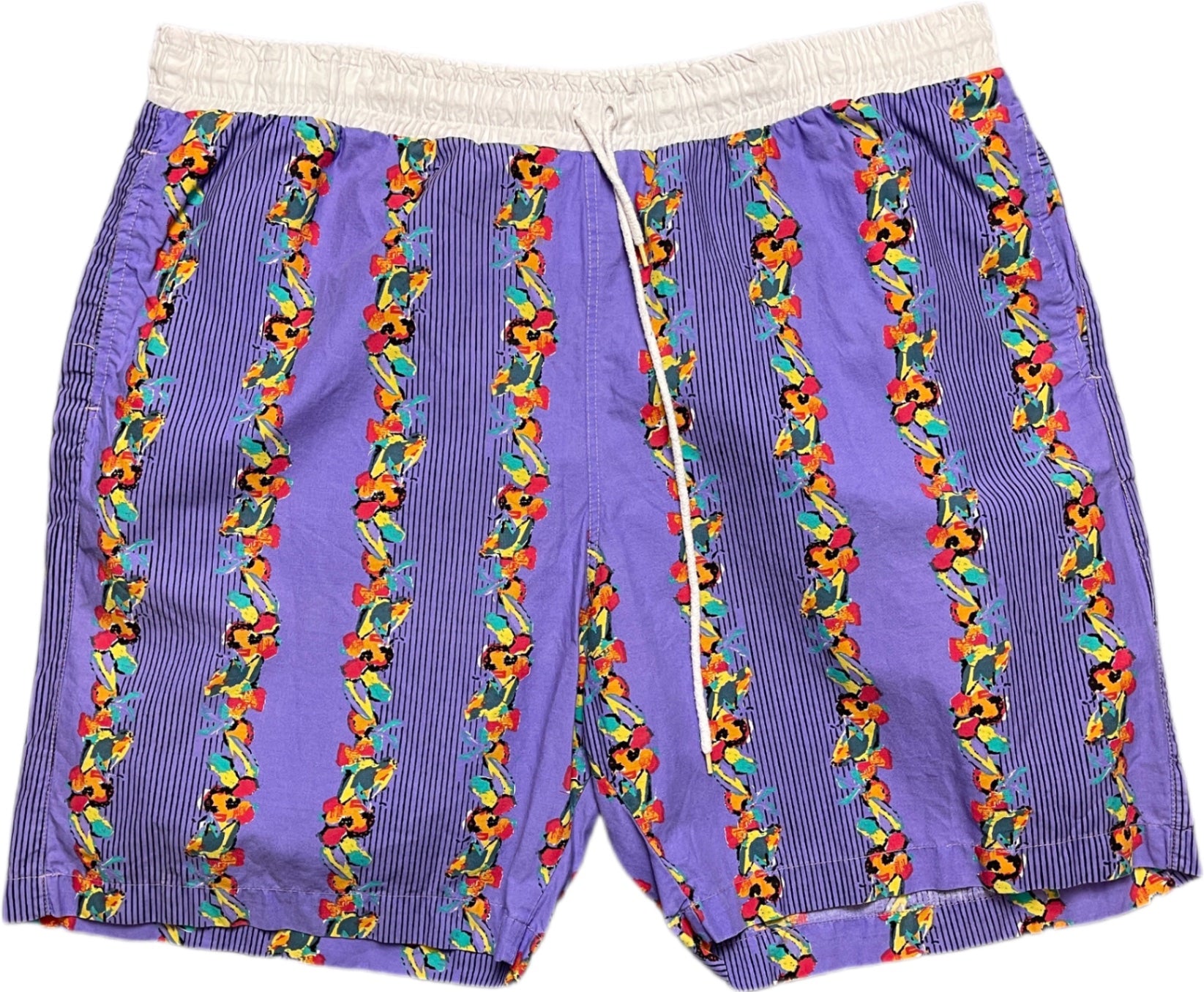 Vintage Globetrotter Shorts Lila mit buntem Muster Baumwolle XXL