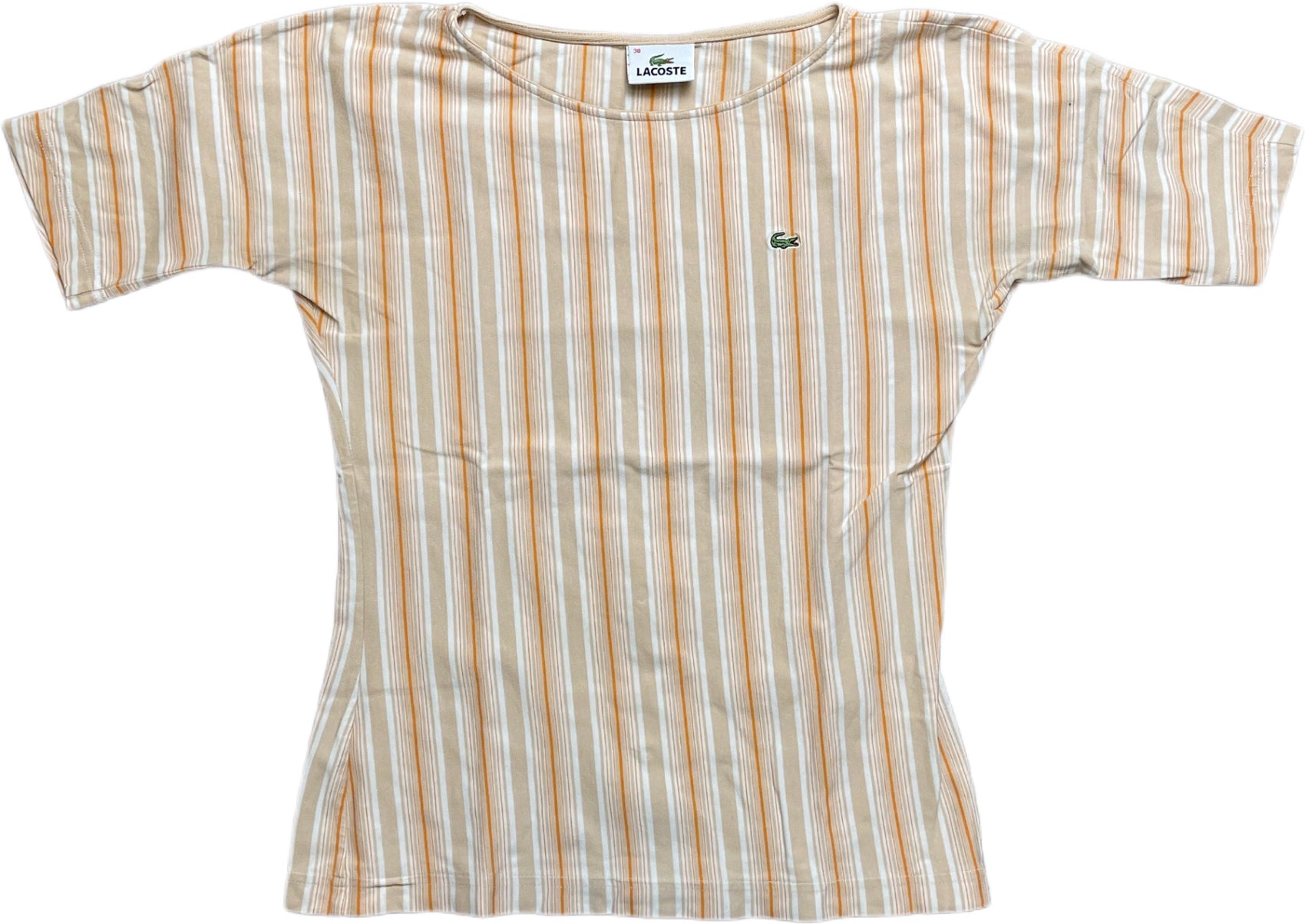 Lacoste Top Beige Striped Cotton Blend M