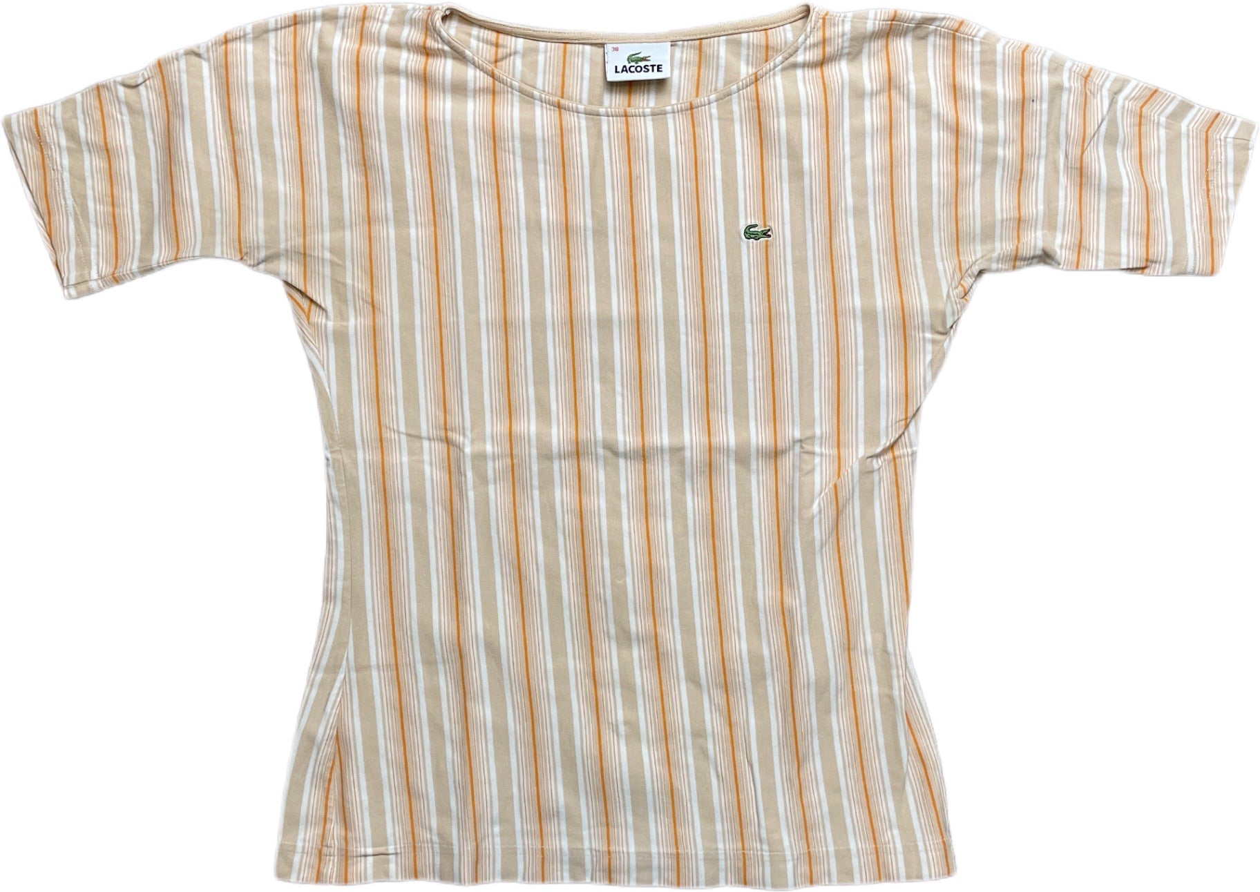 Lacoste Top Beige Striped Cotton Blend M