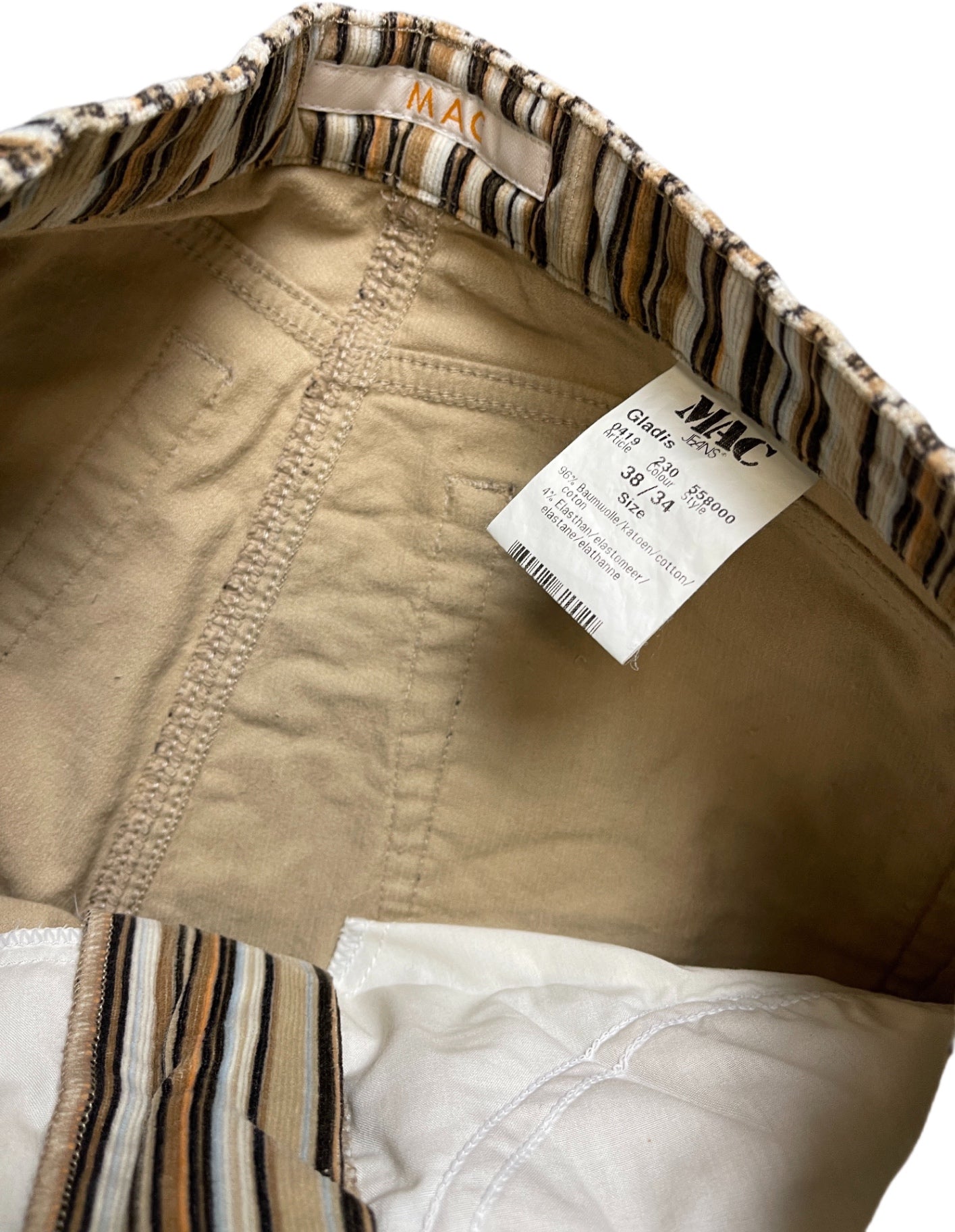 Vintage Deadstock MAC Flared Corduroy Pants Beige Striped Cotton Blend M