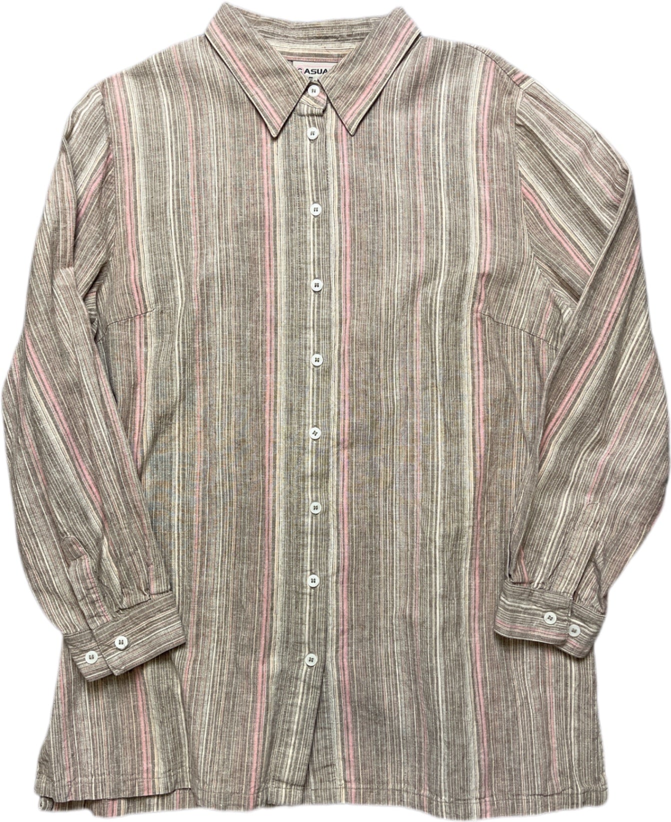Vintage Casual Wear Longsleeve Shirt Brown Stripes Linen Blend XXL