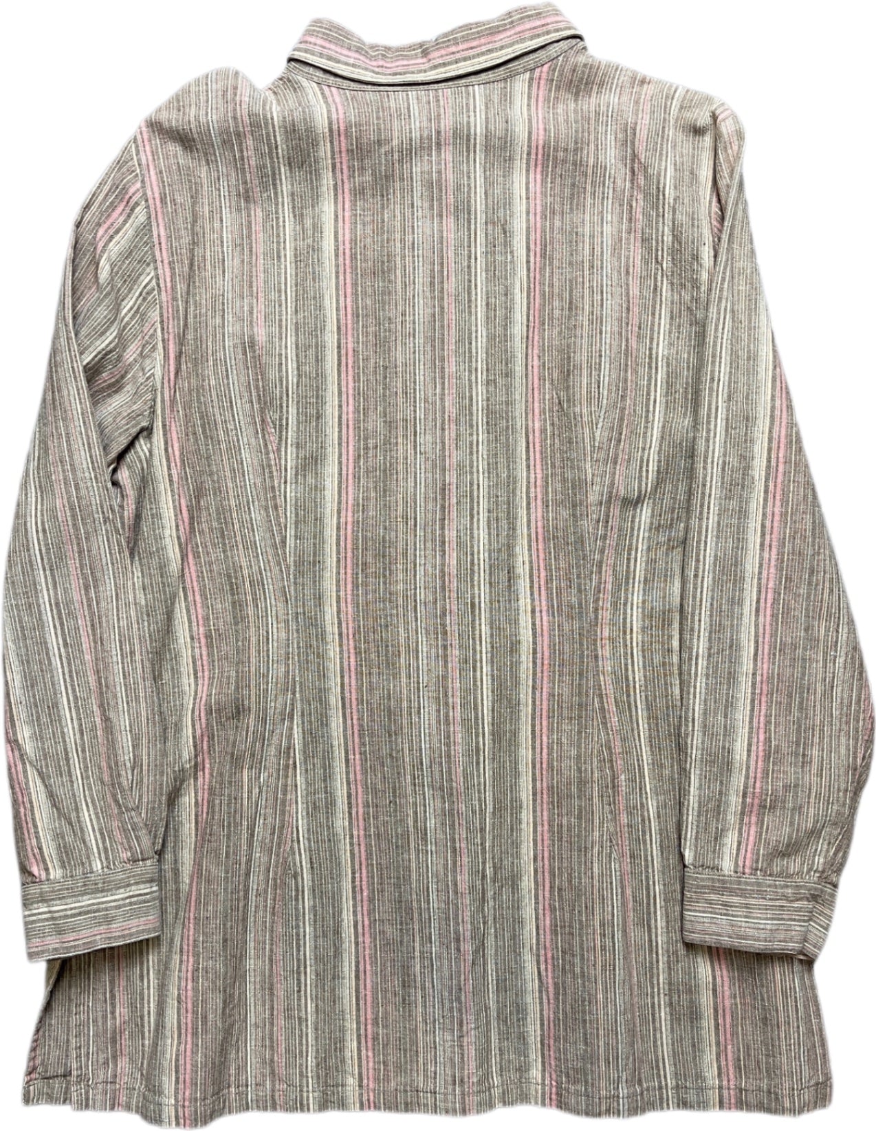 Vintage Casual Wear Longsleeve Shirt Brown Stripes Linen Blend XXL