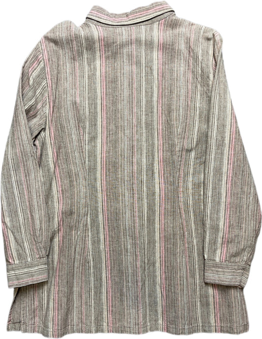 Vintage Casual Wear Longsleeve Shirt Brown Stripes Linen Blend XXL
