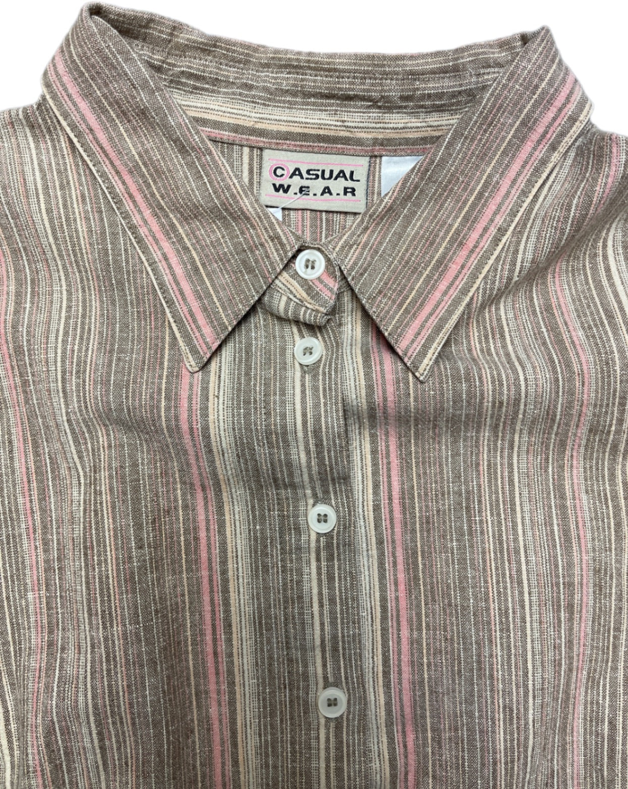 Vintage Casual Wear Longsleeve Shirt Brown Stripes Linen Blend XXL