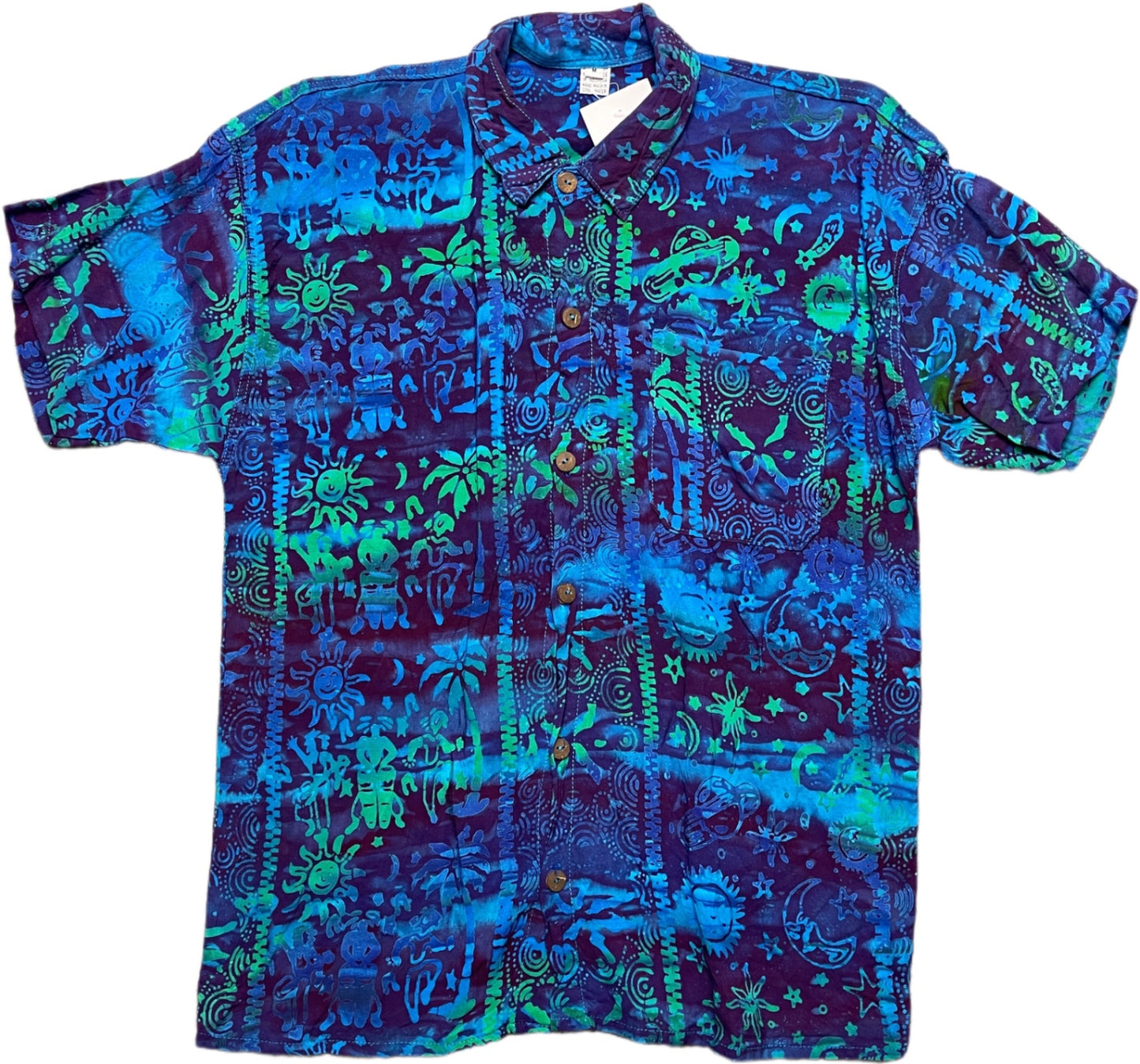 Vintage Bikini Bottom Shortsleeve Shirt Summer Blue Rayon M