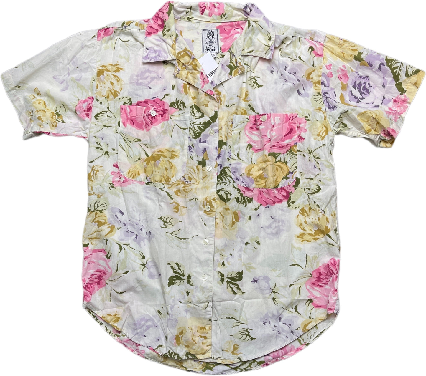 Vintage Short Circuit Shortsleeve Summer Shirt Floral Cotton M