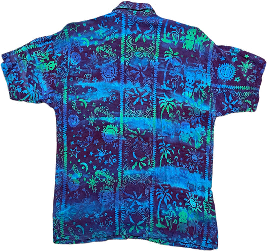 Vintage Bikini Bottom Shortsleeve Shirt Summer Blue Rayon M
