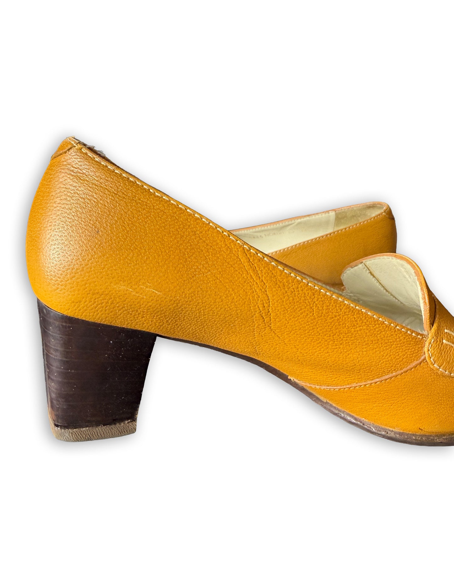 Vintage 90s Balenciaga Mustard Yellow Leather Heeled Loafers | EU 35C