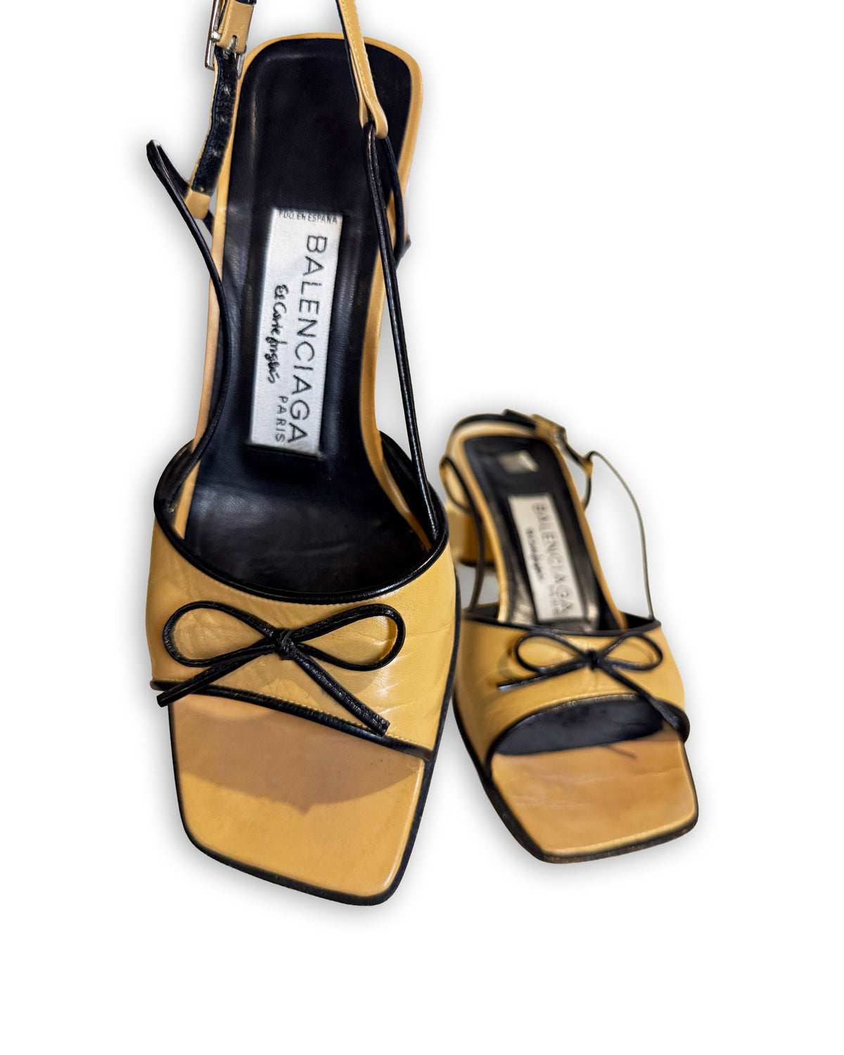 Vintage Balenciaga Paris Two-Tone Square Toe Slingback Sandals | EU 37C