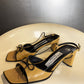 Vintage 90s Balenciaga Paris two tone beige and black square toe bow sandals side view
