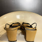 Vintage 90s Balenciaga Paris two tone beige and black square toe bow sandals rare view