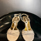 Vintage 90s Balenciaga Paris White Strappy T-Strap Heeled Sandals | EU 38