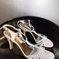 Vintage 90s Balenciaga Paris White Strappy T-Strap Heeled Sandals | EU 38