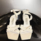Vintage 90s Balenciaga Paris White Textured Leather Ankle-Wrap Sandals | EU 39