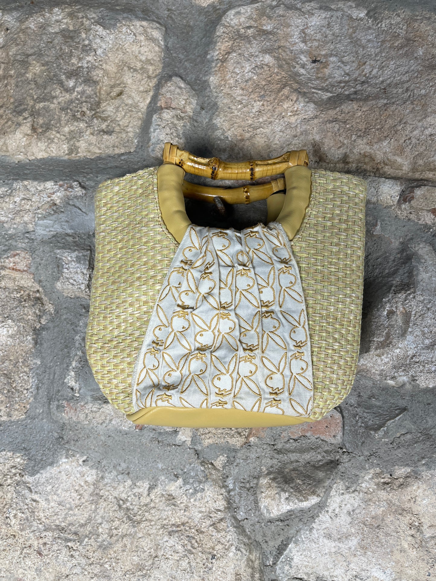 Y2K Playboy Hand Bag Jute Creme Deadstock 2004