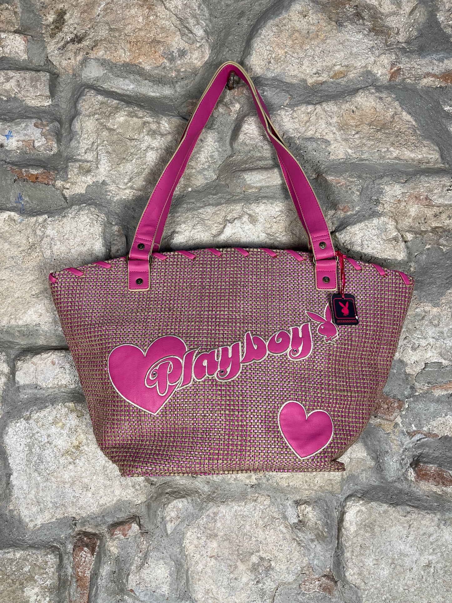 Y2K Playboy Beach Shoulder Bag Pink Beige Deadstock 2004
