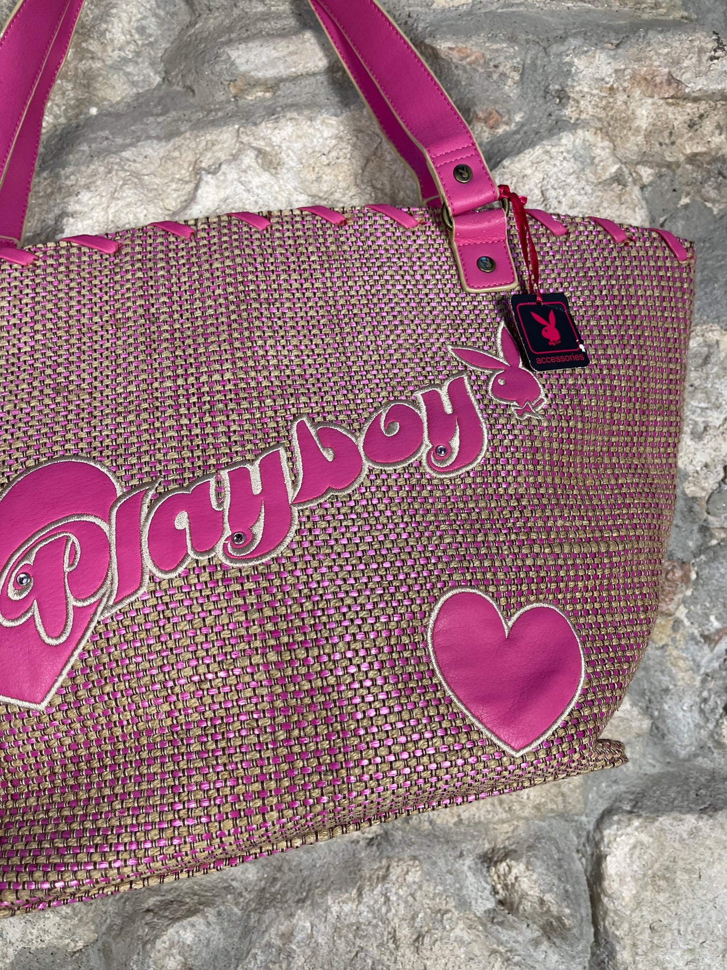 Y2K Playboy Beach Shoulder Bag Pink Beige Deadstock 2004