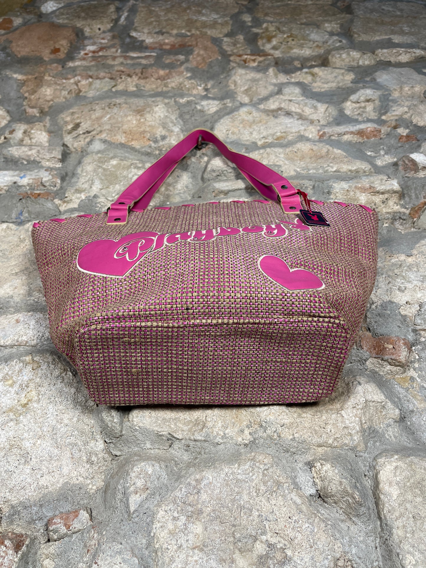 Y2K Playboy Beach Shoulder Bag Pink Beige Deadstock 2004
