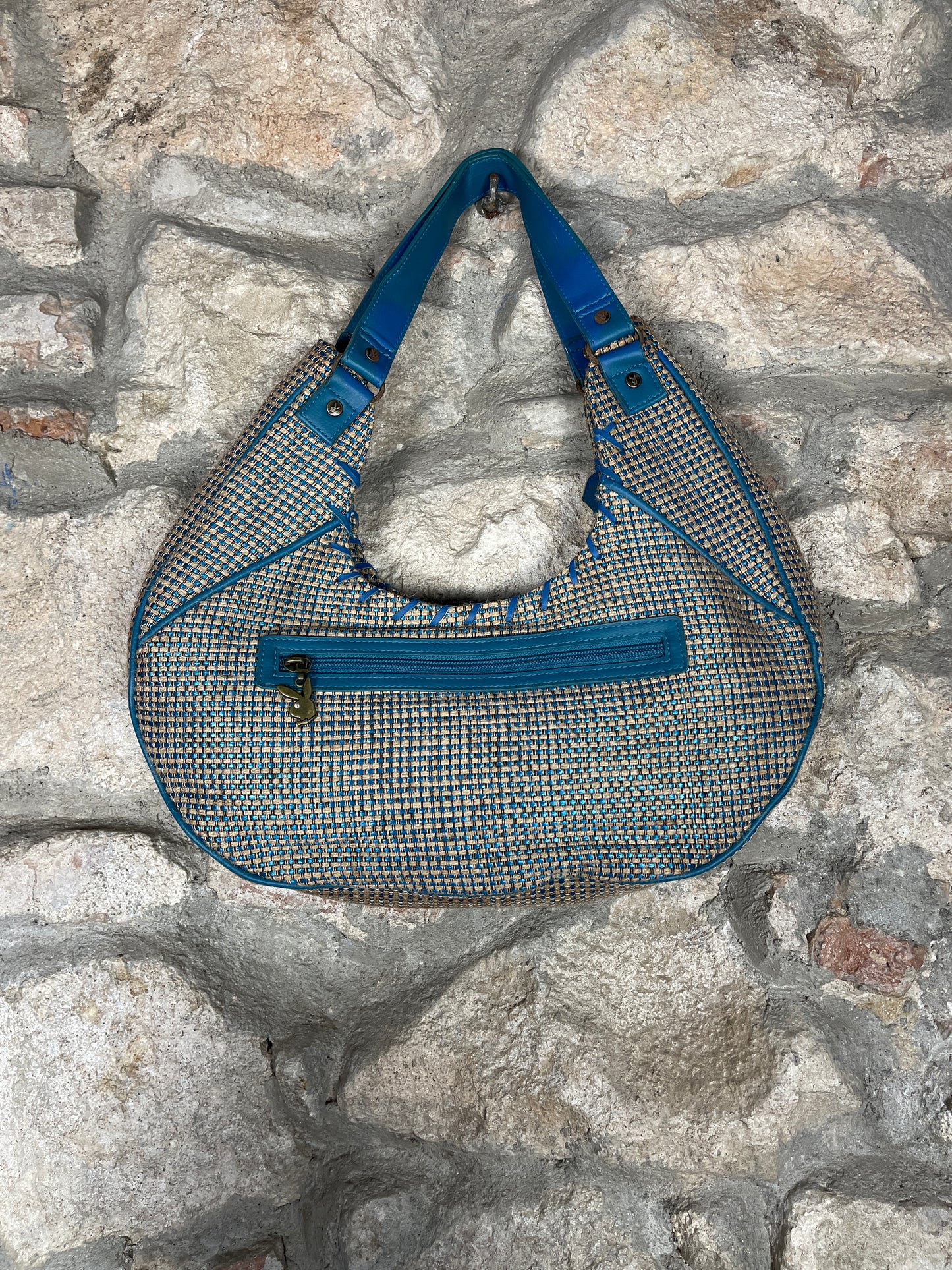 Y2K PLayboy Shoulder Bag Jute Blue Brown Deadstock 2004