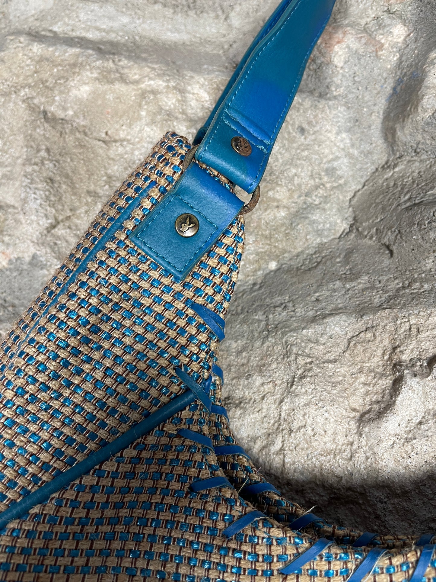 Y2K PLayboy Shoulder Bag Jute Blue Brown Deadstock 2004