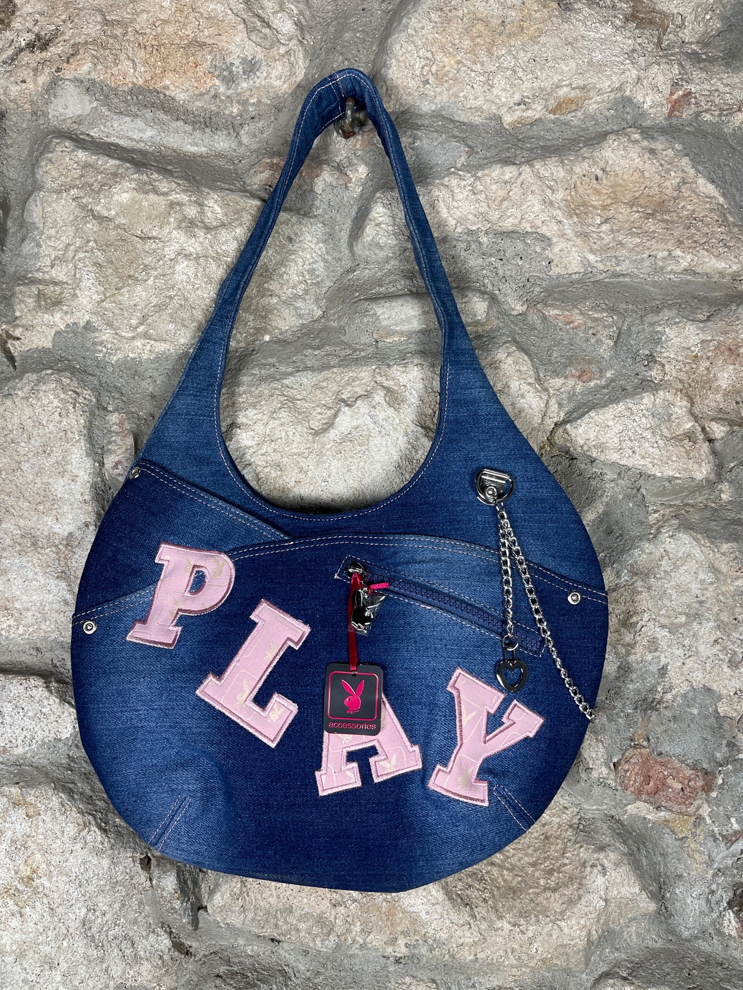 Y2K Playboy Denim Shoulder Bag Blue Deadstock 2004