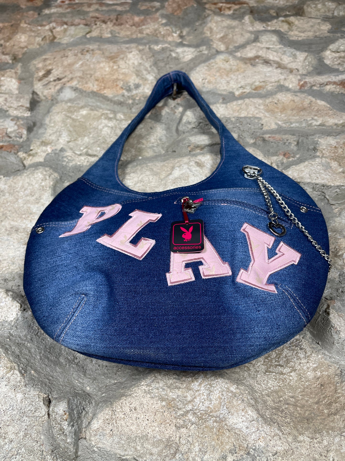 Y2K Playboy Denim Shoulder Bag Blue Deadstock 2004