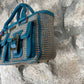 Y2K Playboy Hand Bag Jute Turquoise Creme Deadstock 2004
