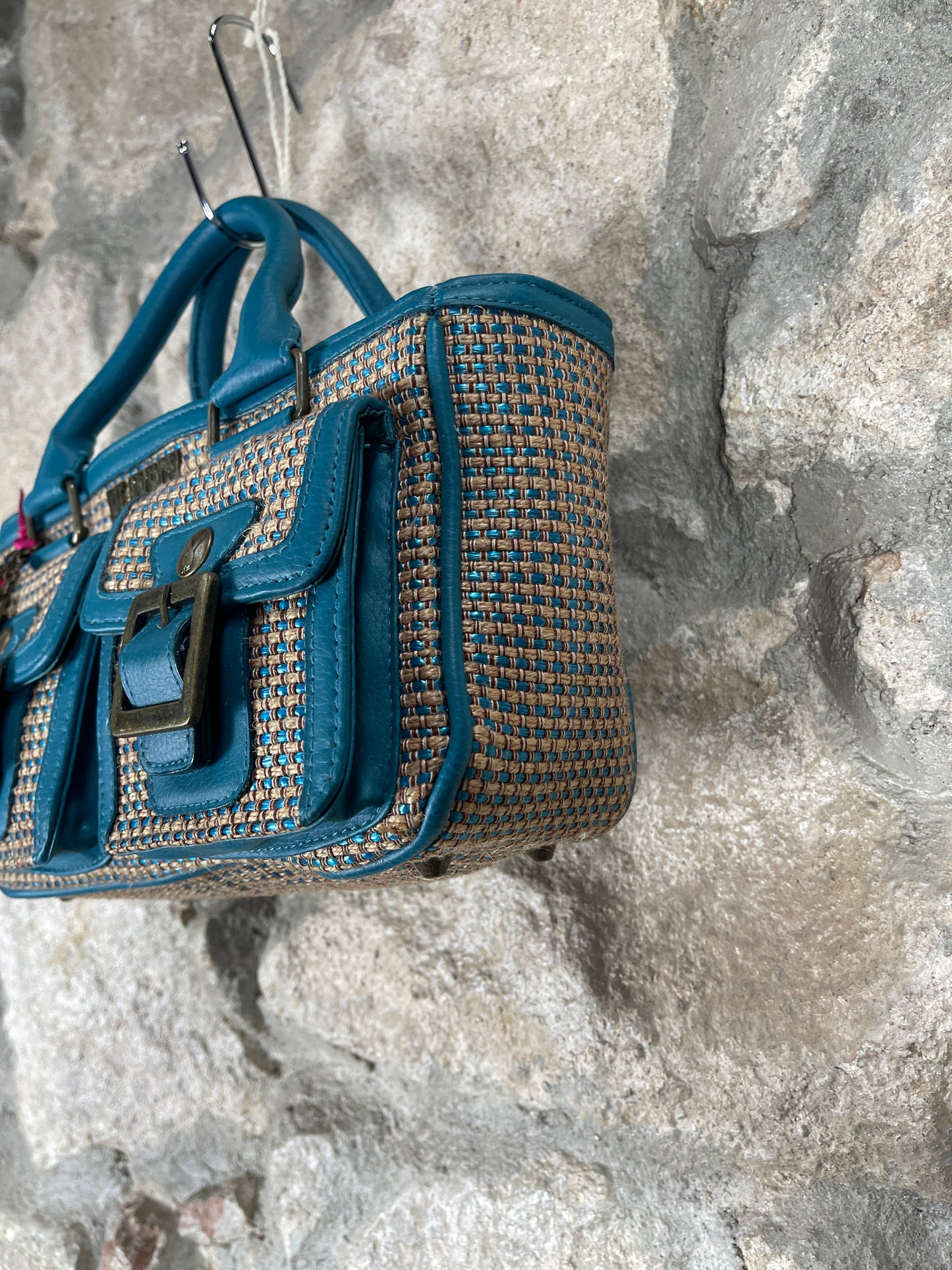 Y2K Playboy Hand Bag Jute Turquoise Creme Deadstock 2004