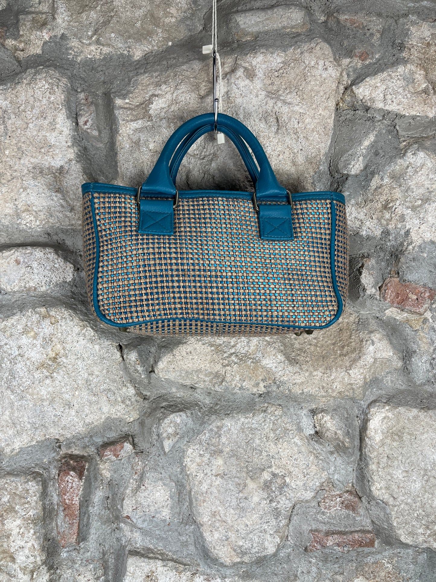 Y2K Playboy Hand Bag Jute Turquoise Creme Deadstock 2004