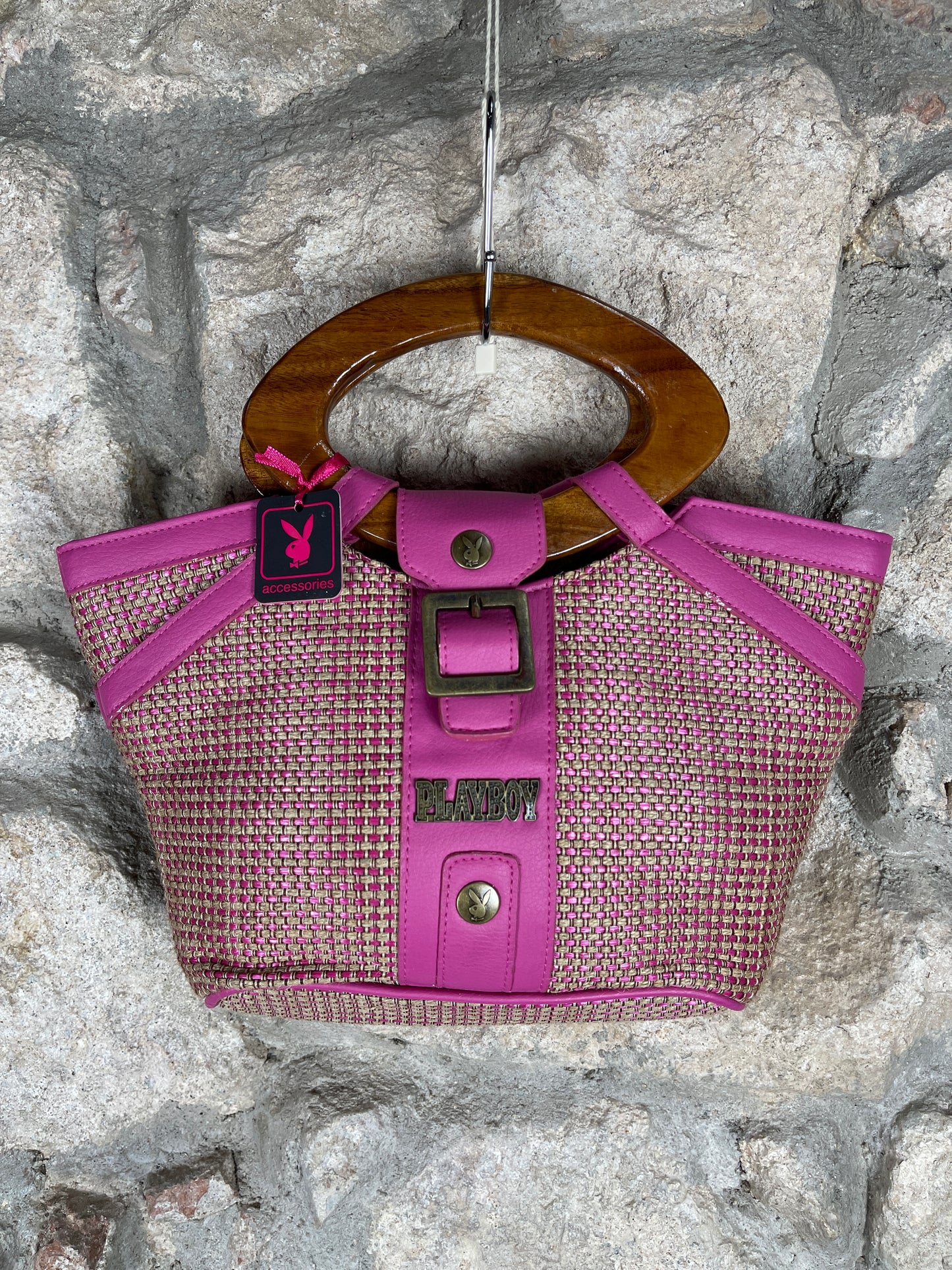 Y2K Playboy Hand Bag Pink Jute Deadstock 2004