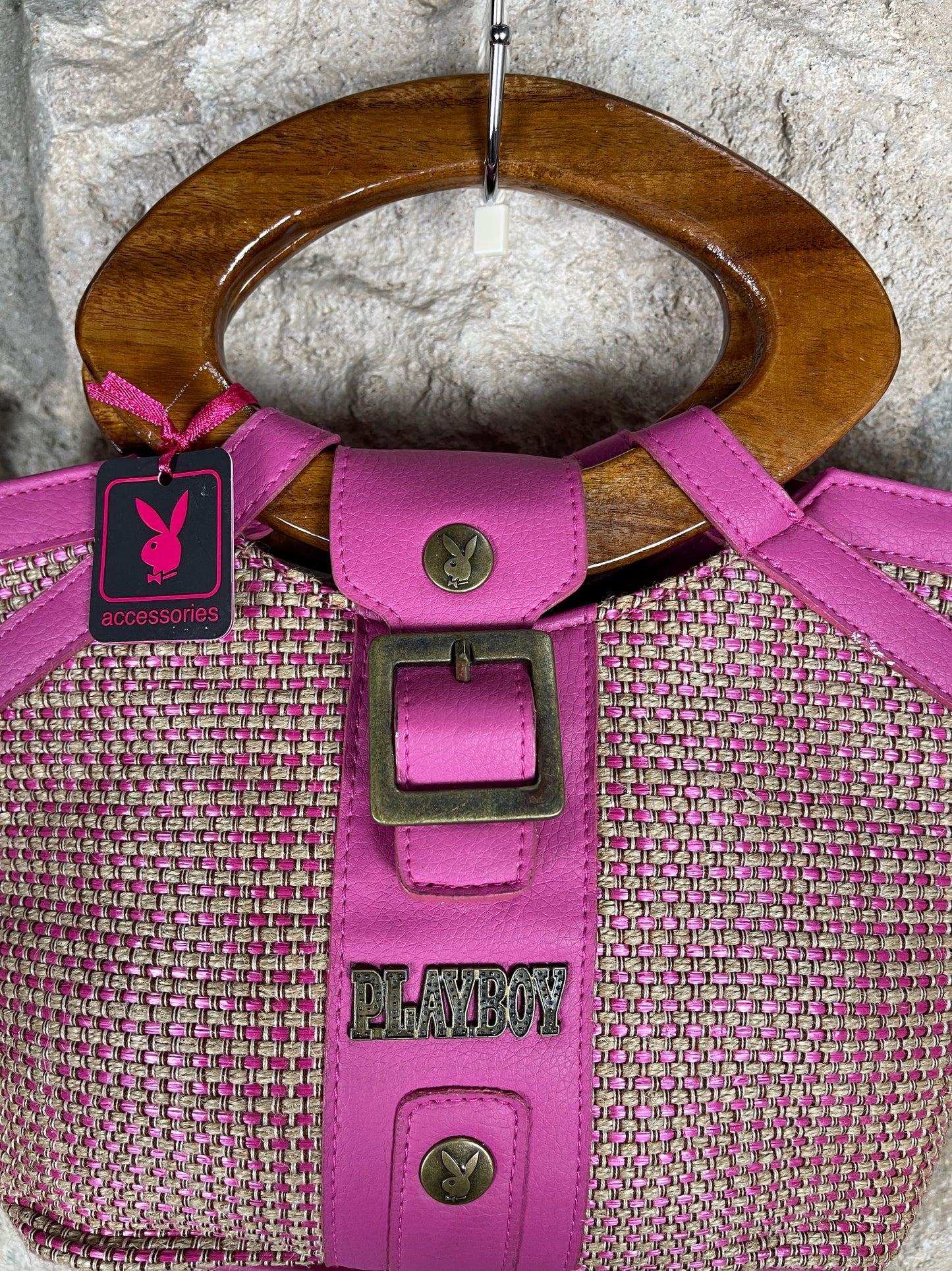 Y2K Playboy Hand Bag Pink Jute Deadstock 2004