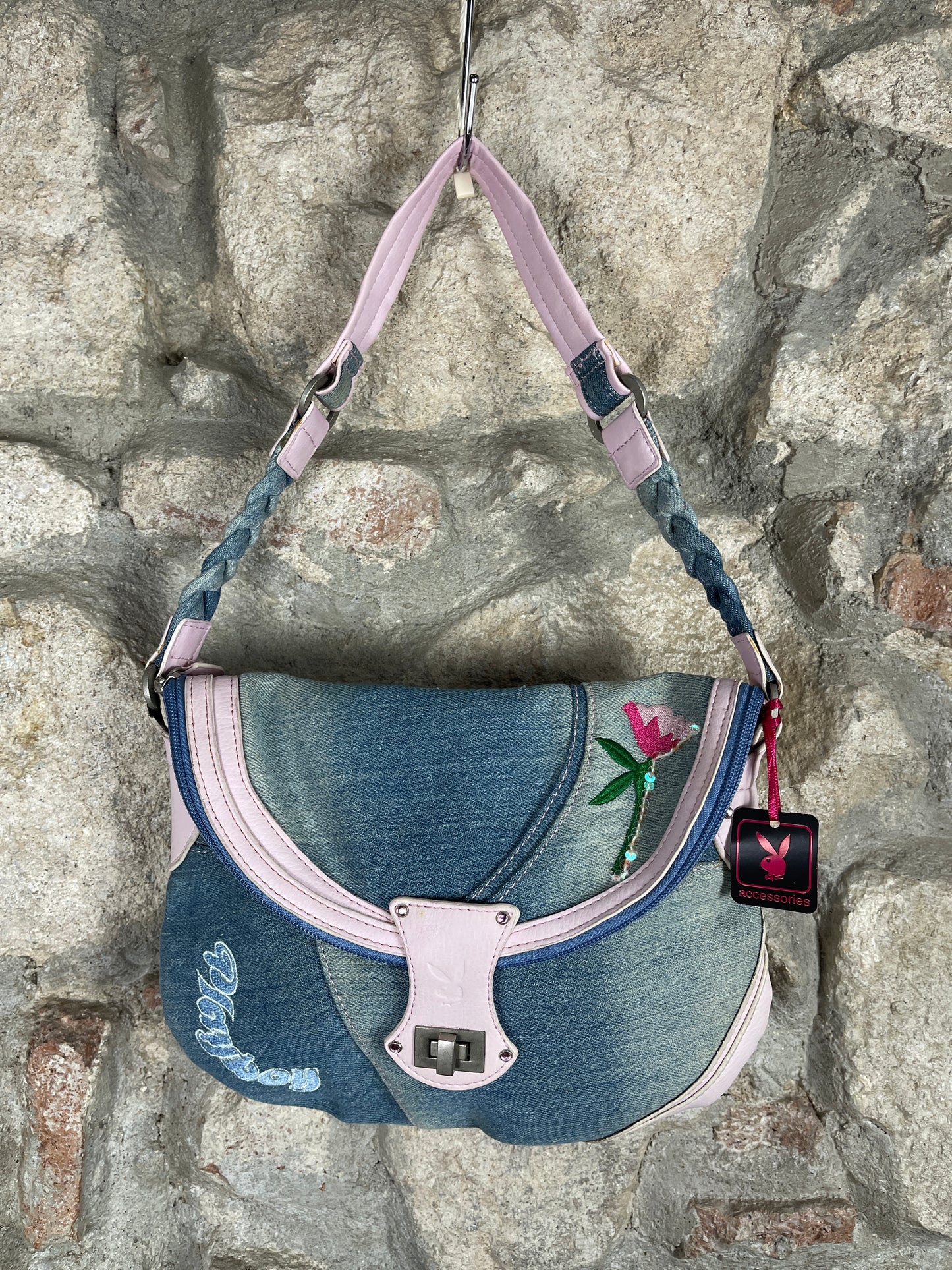Y2K Playboy Shoulder Bag Denim Blue Pink Deadstock 2004
