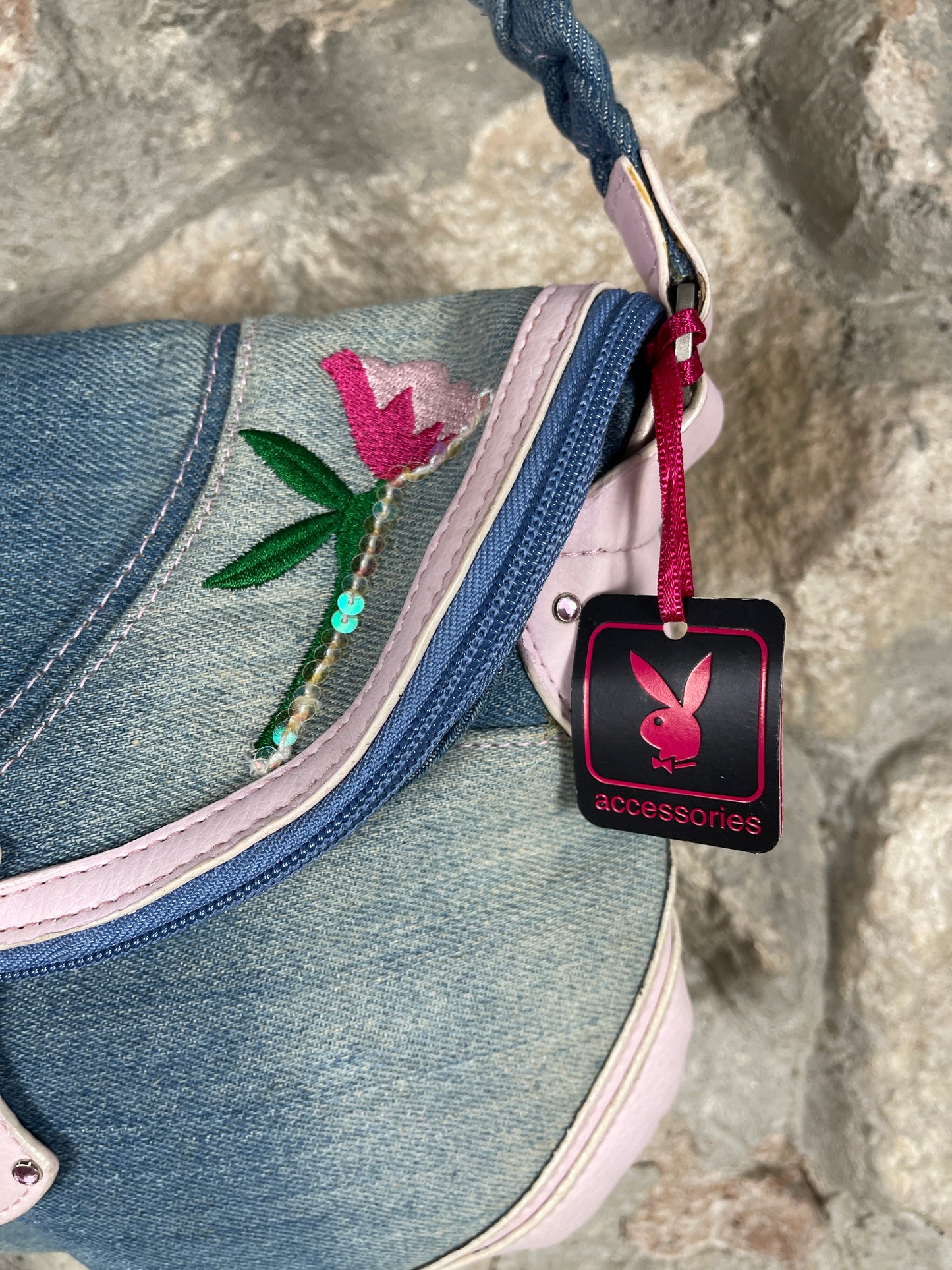 Y2K Playboy Shoulder Bag Denim Blue Pink Deadstock 2004