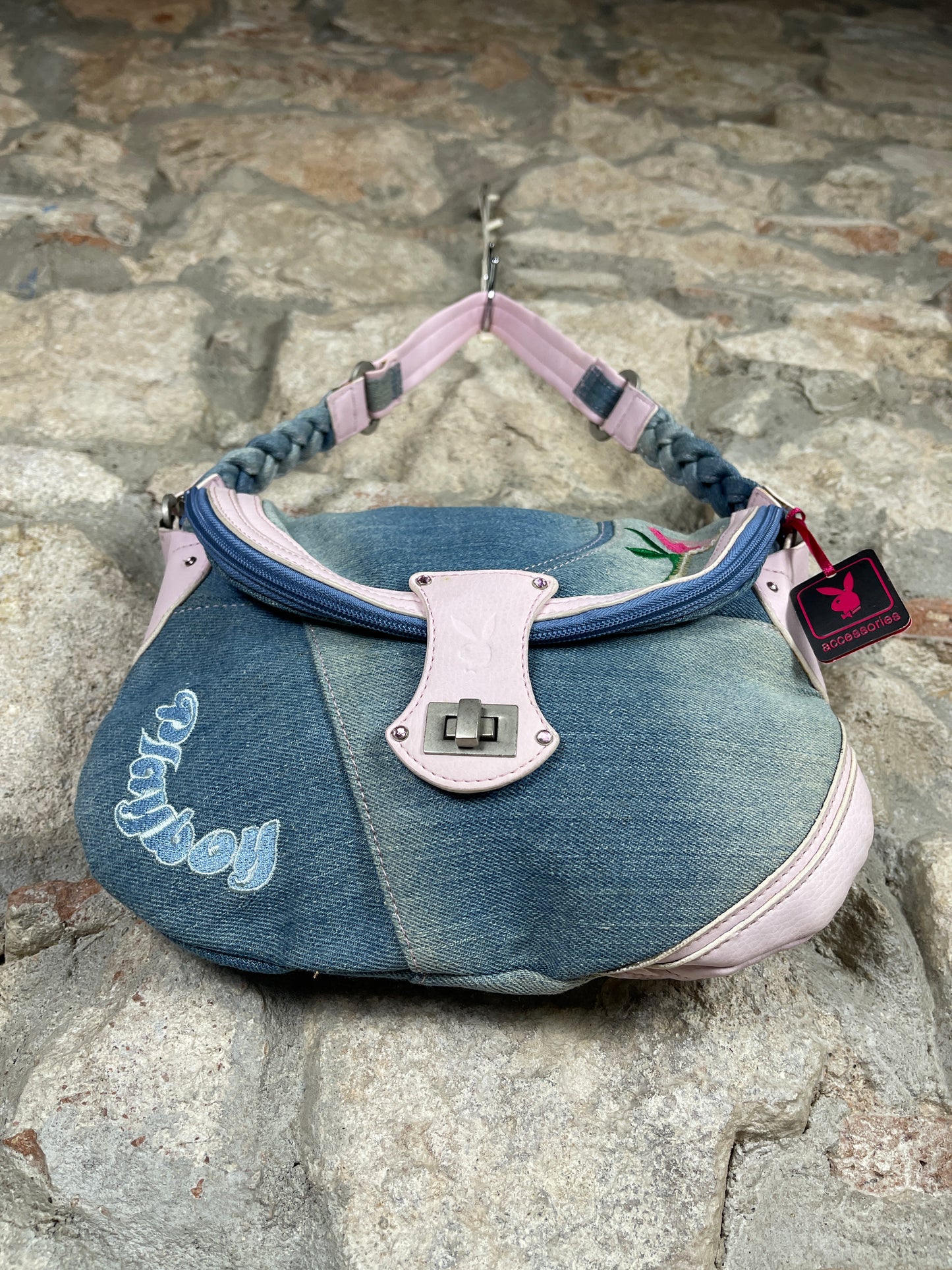 Y2K Playboy Shoulder Bag Denim Blue Pink Deadstock 2004