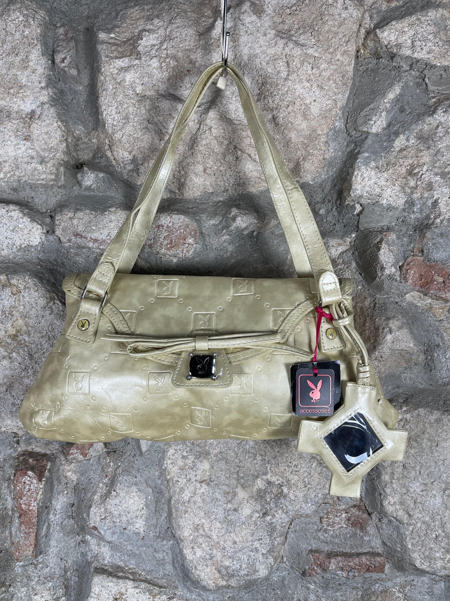 Y2K Playboy Shoulder Bag Beige Shiny with Mirror Deadstock 2007
