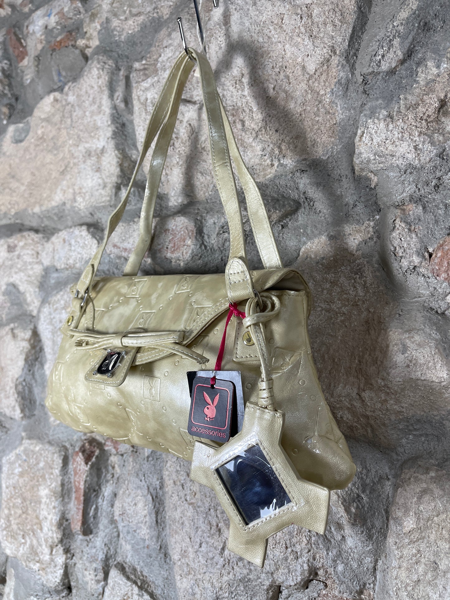 Y2K Playboy Shoulder Bag Beige Shiny with Mirror Deadstock 2007