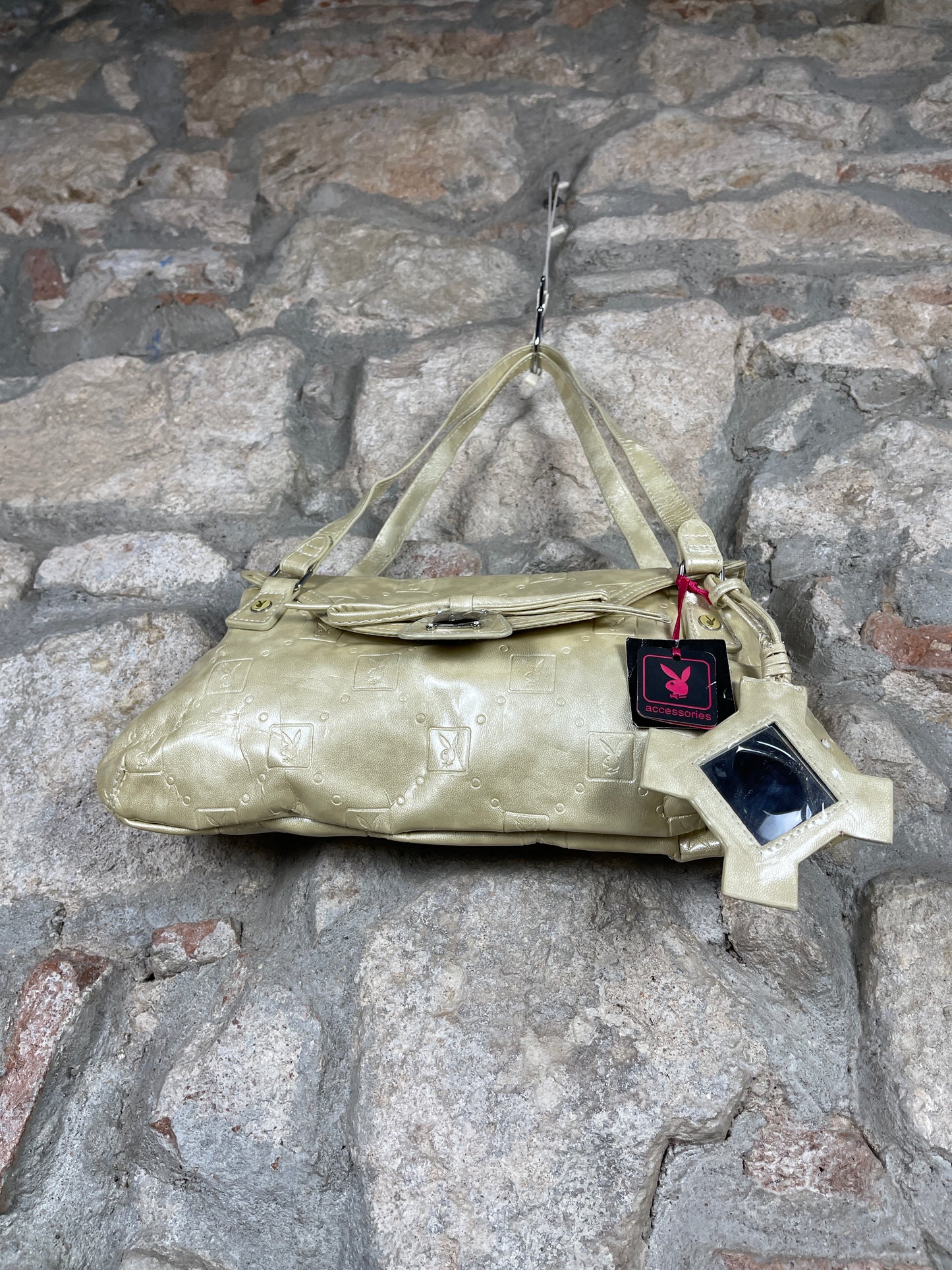 Y2K Playboy Shoulder Bag Beige Shiny with Mirror Deadstock 2007