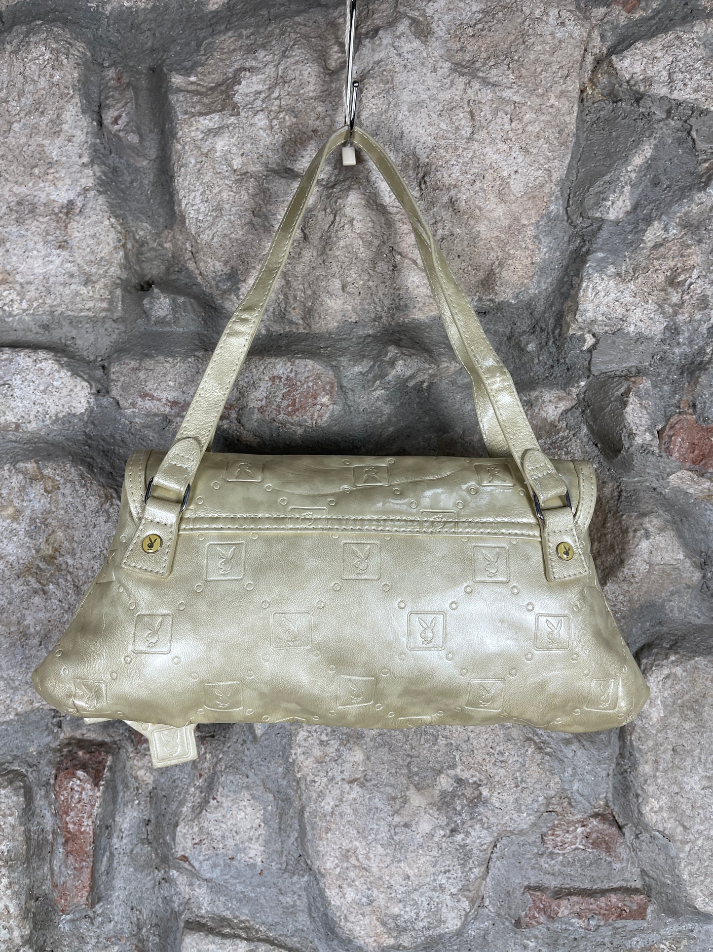 Y2K Playboy Shoulder Bag Beige Shiny with Mirror Deadstock 2007