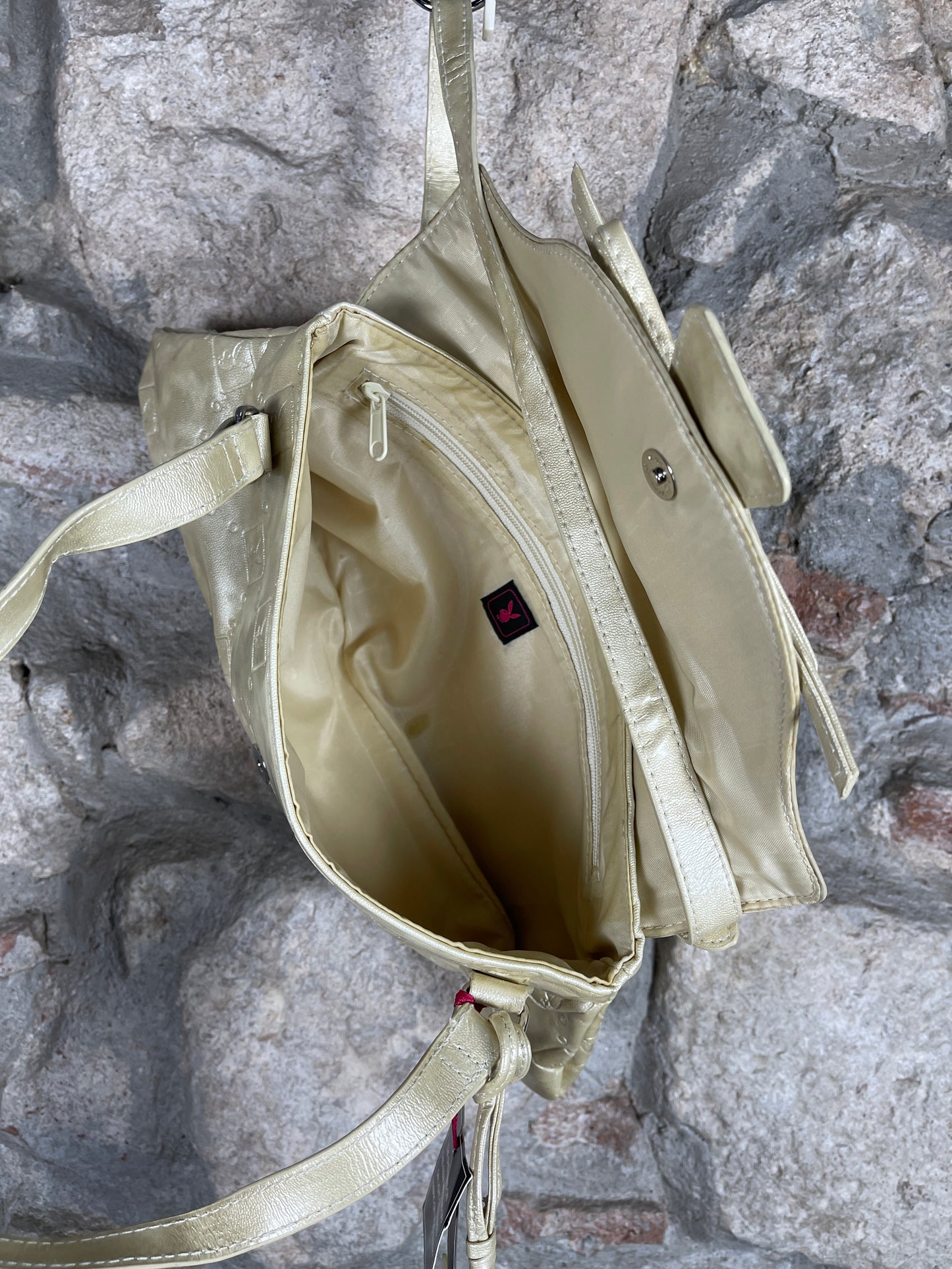 Y2K Playboy Shoulder Bag Beige Shiny with Mirror Deadstock 2007