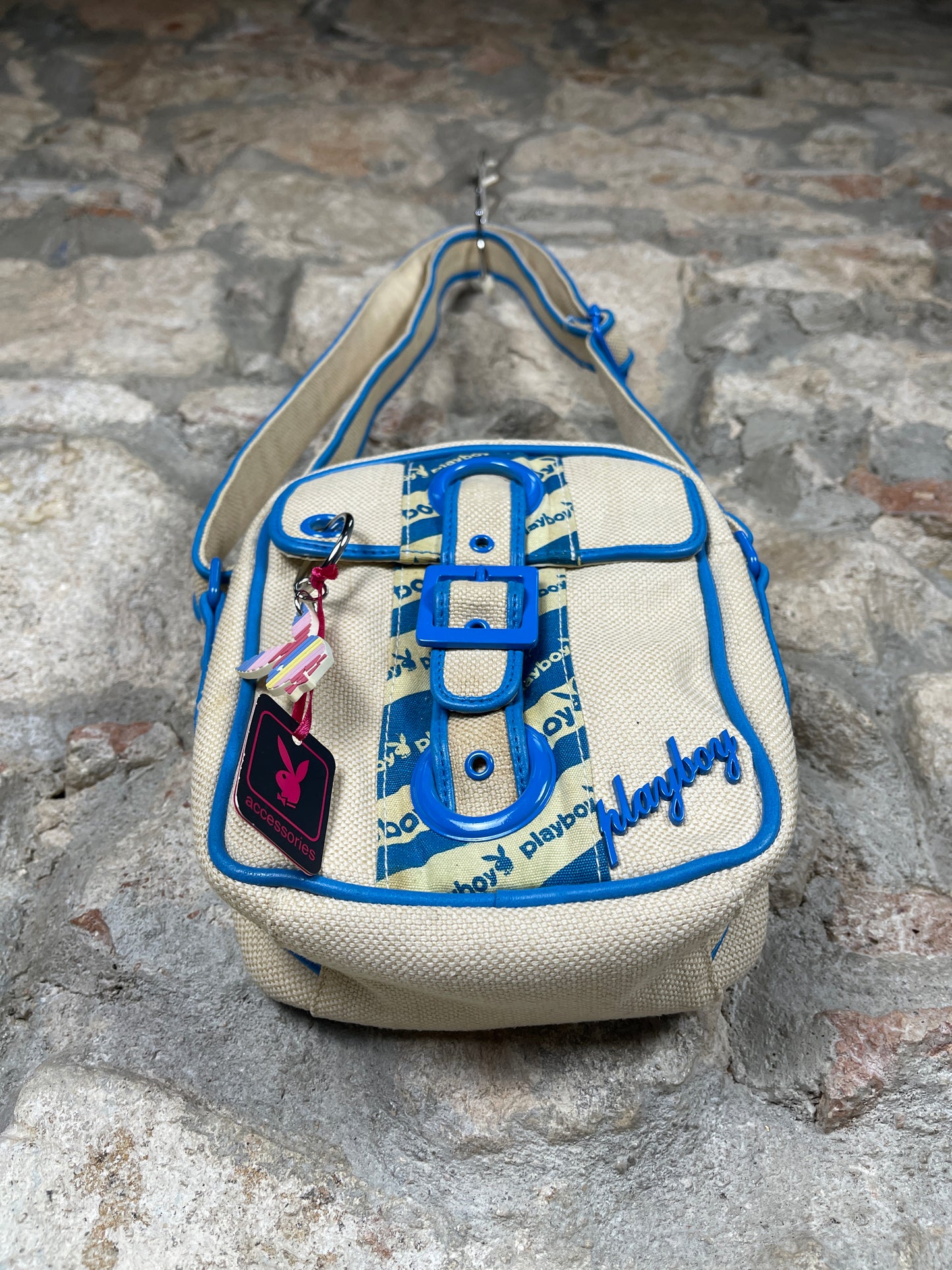 Y2K Playboy Shoulder Bag Creme Blue Deadstock 2004