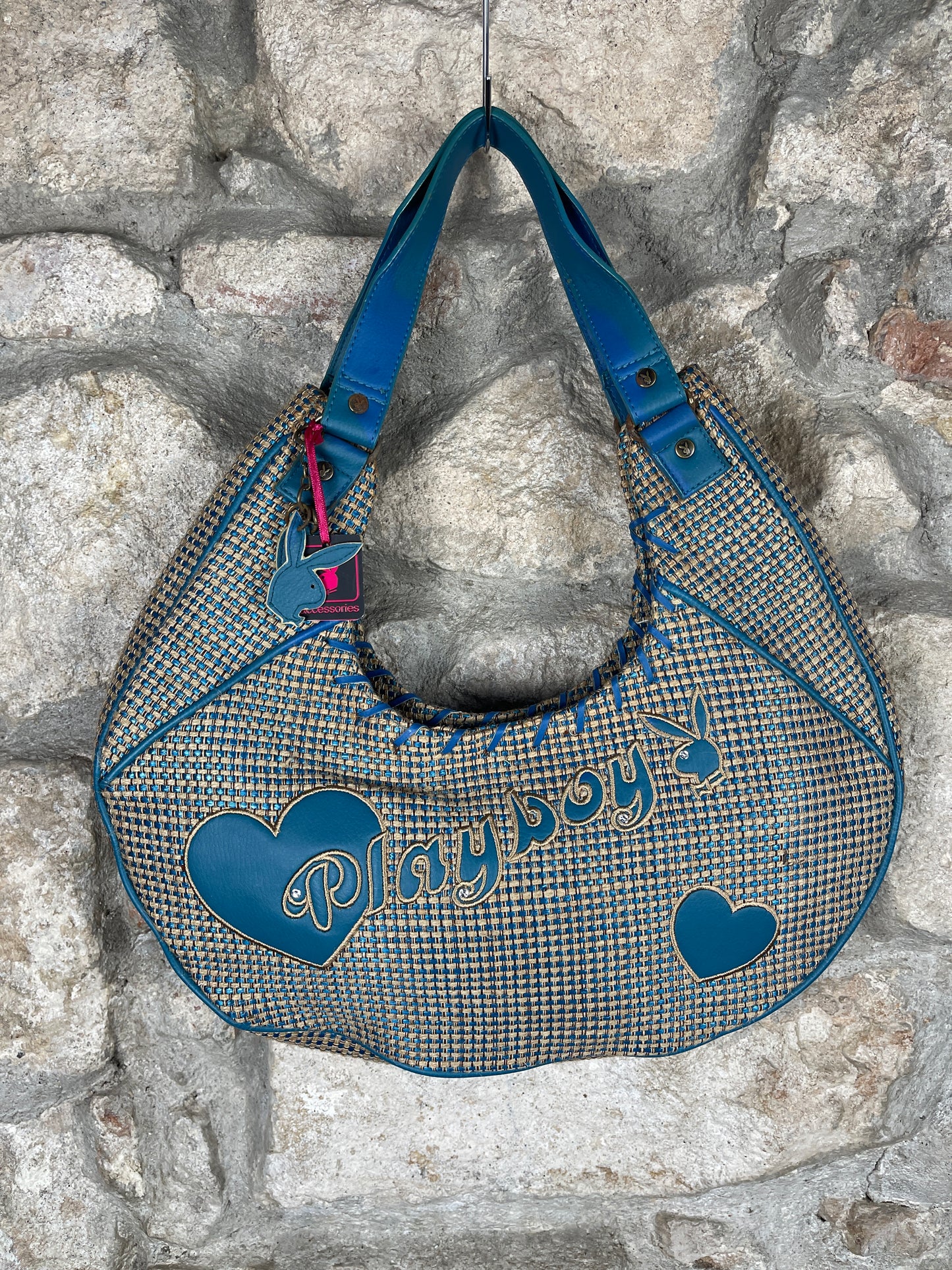 Y2K PLayboy Shoulder Bag Jute Blue Deadstock 2004