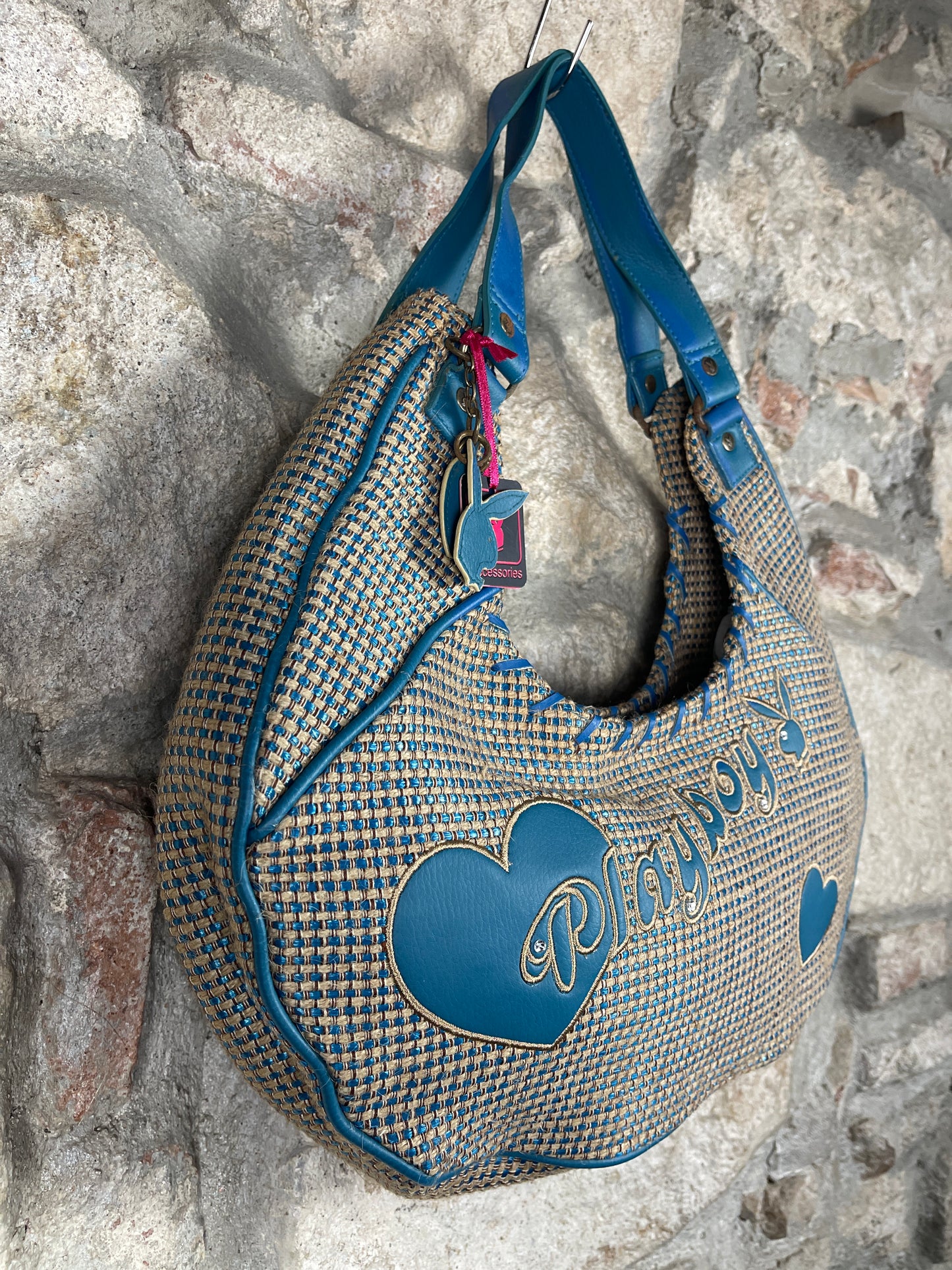 Y2K PLayboy Shoulder Bag Jute Blue Deadstock 2004